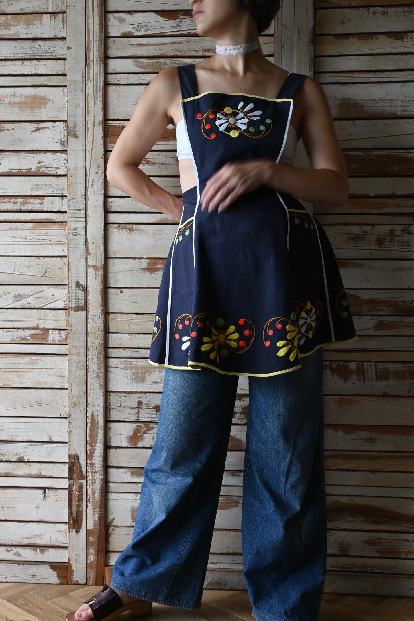EURO Embroidery apron/NAVY