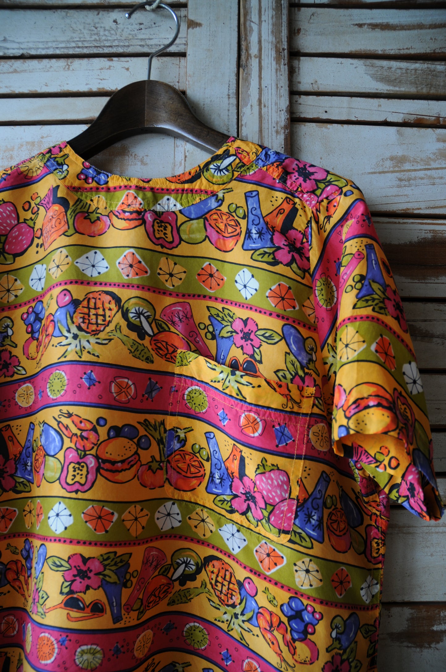 Tropical pattern silk blouse/ORANGE/YELLOW