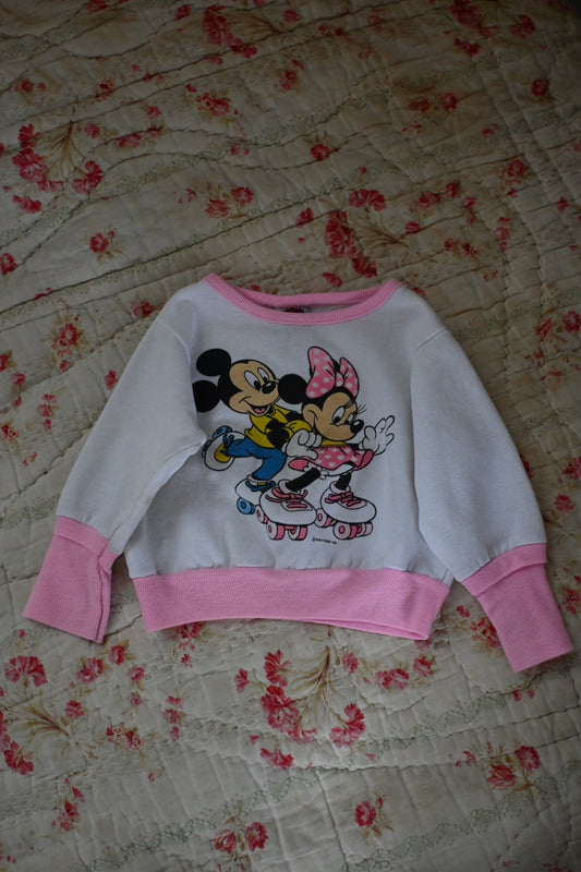 80's Kid's disney sweat shirt/WHITE×PINK