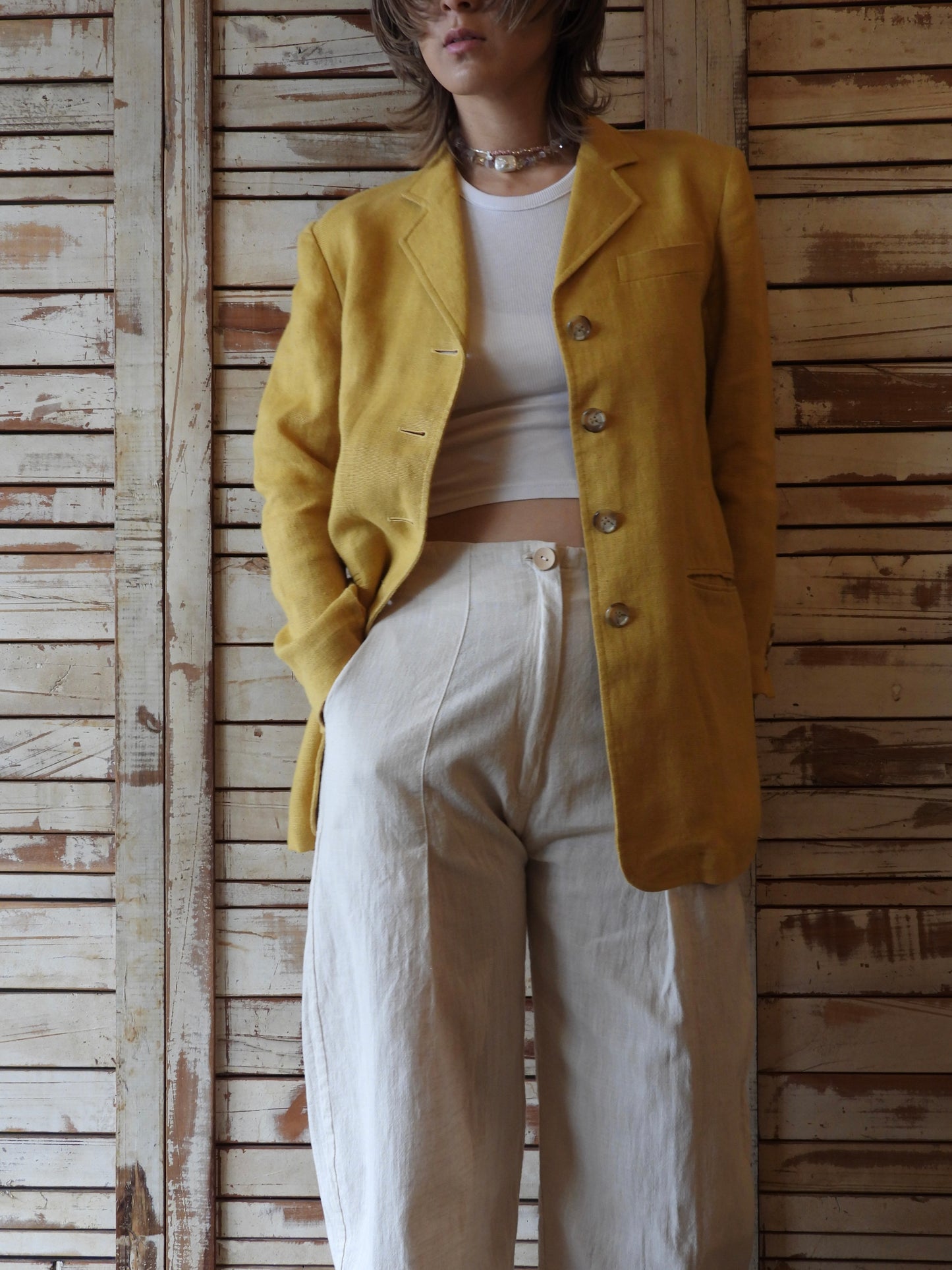 90's DKNY Linen jacket/MUSTARD