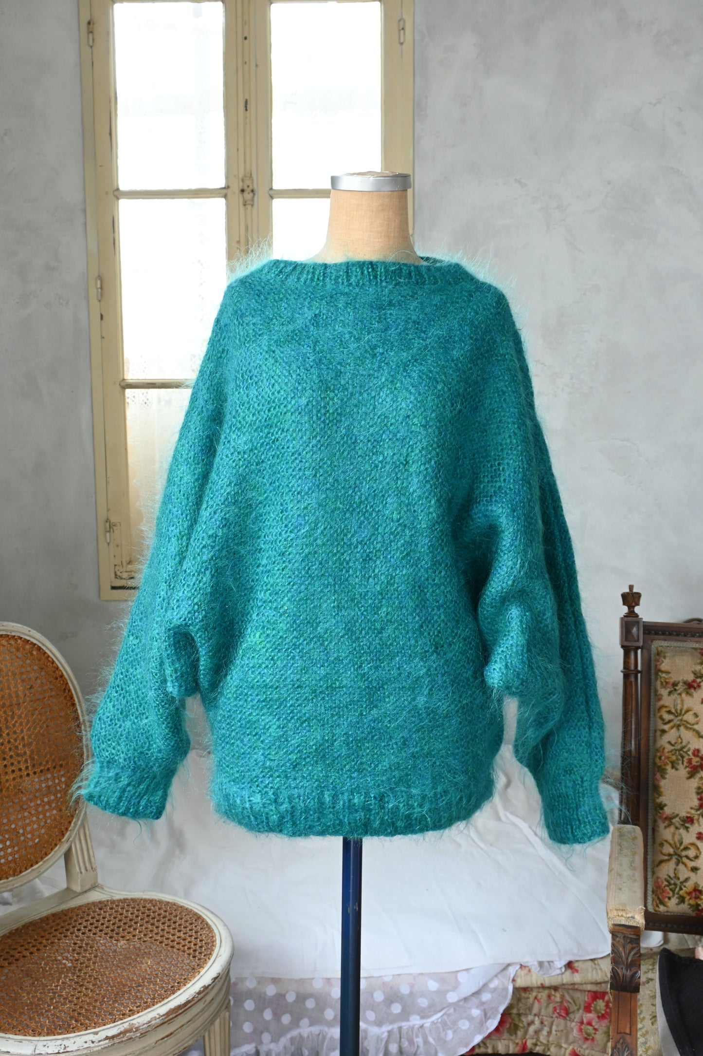 Mohair knit sweater/GREEN