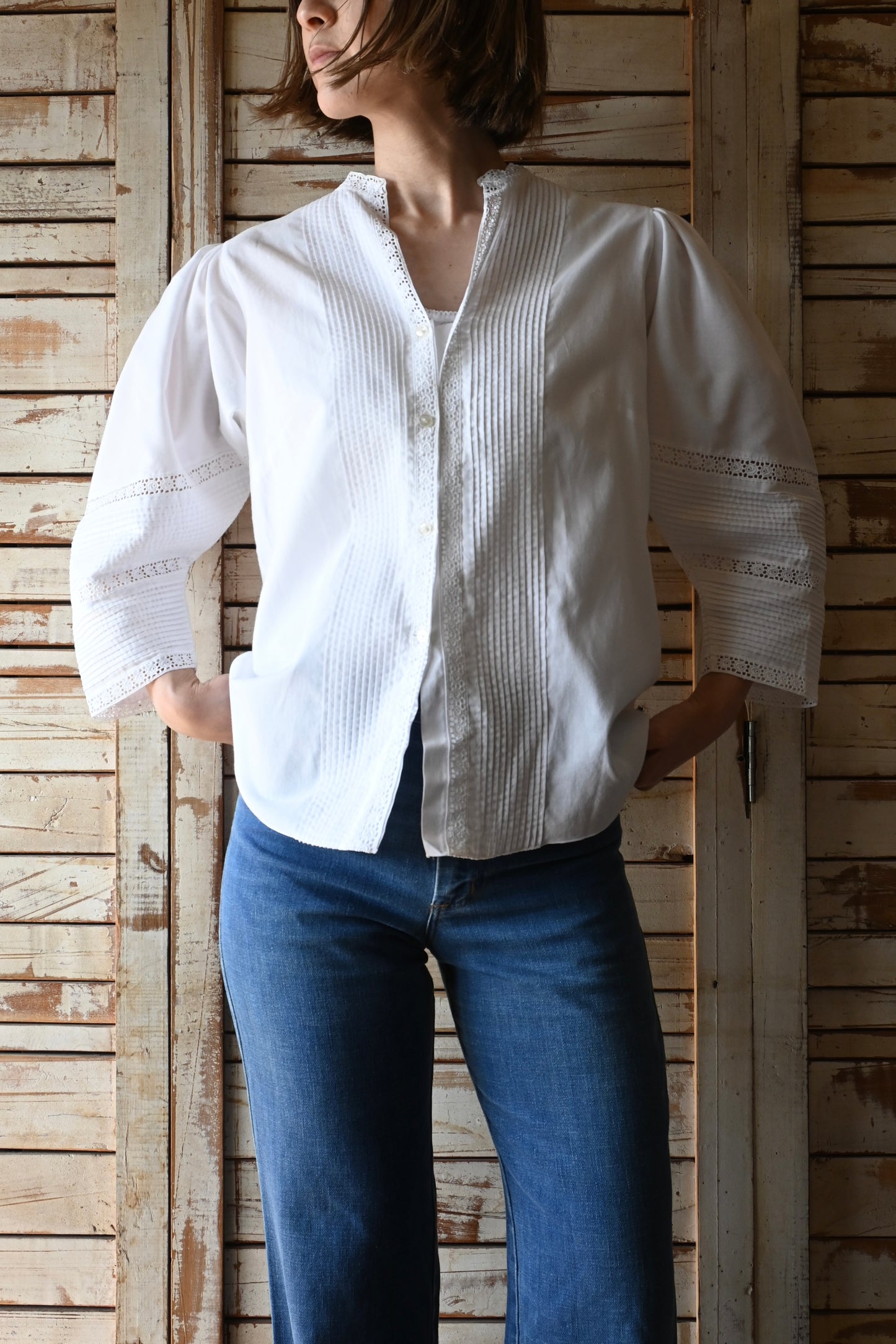 EURO Cutwork lace blouse/WHITE