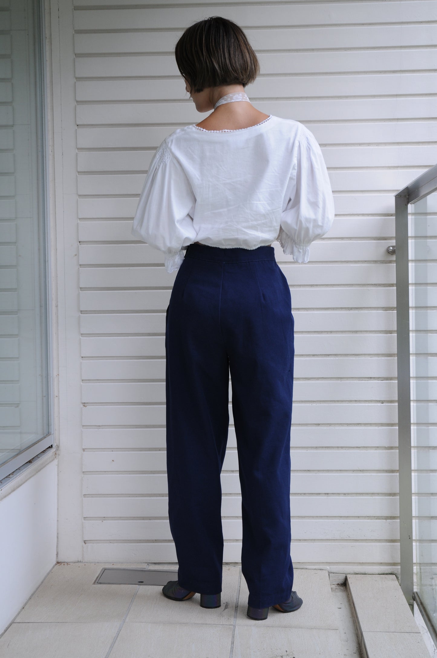 High waist slacks/NAVY
