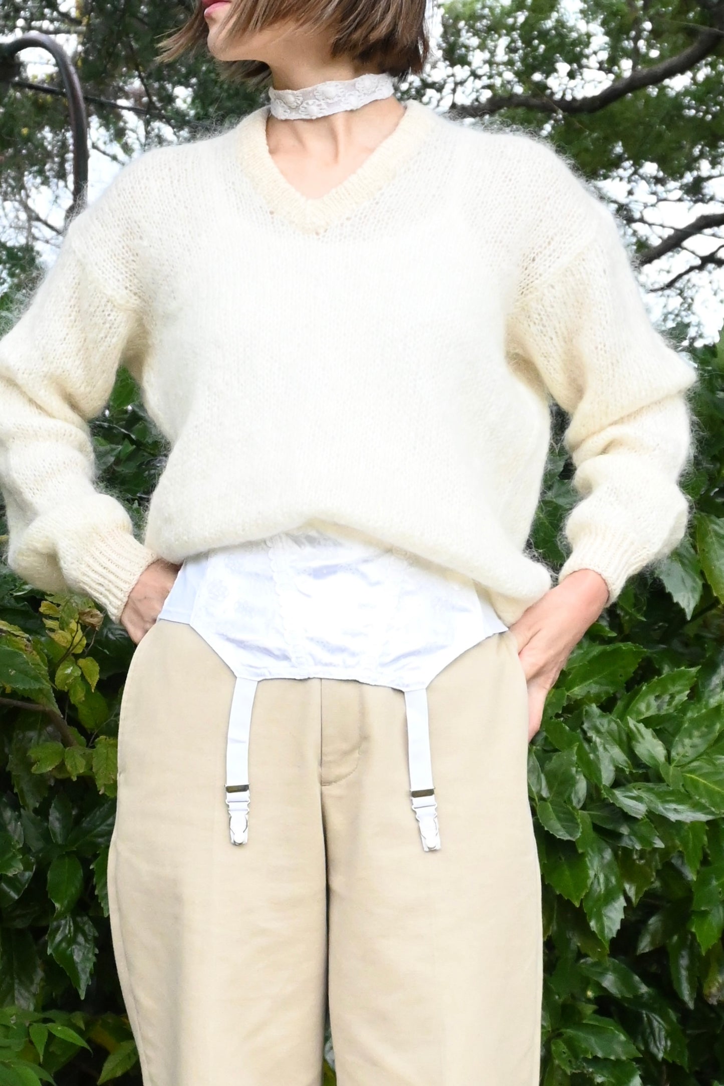 Vintage garter belt corset/WHITE