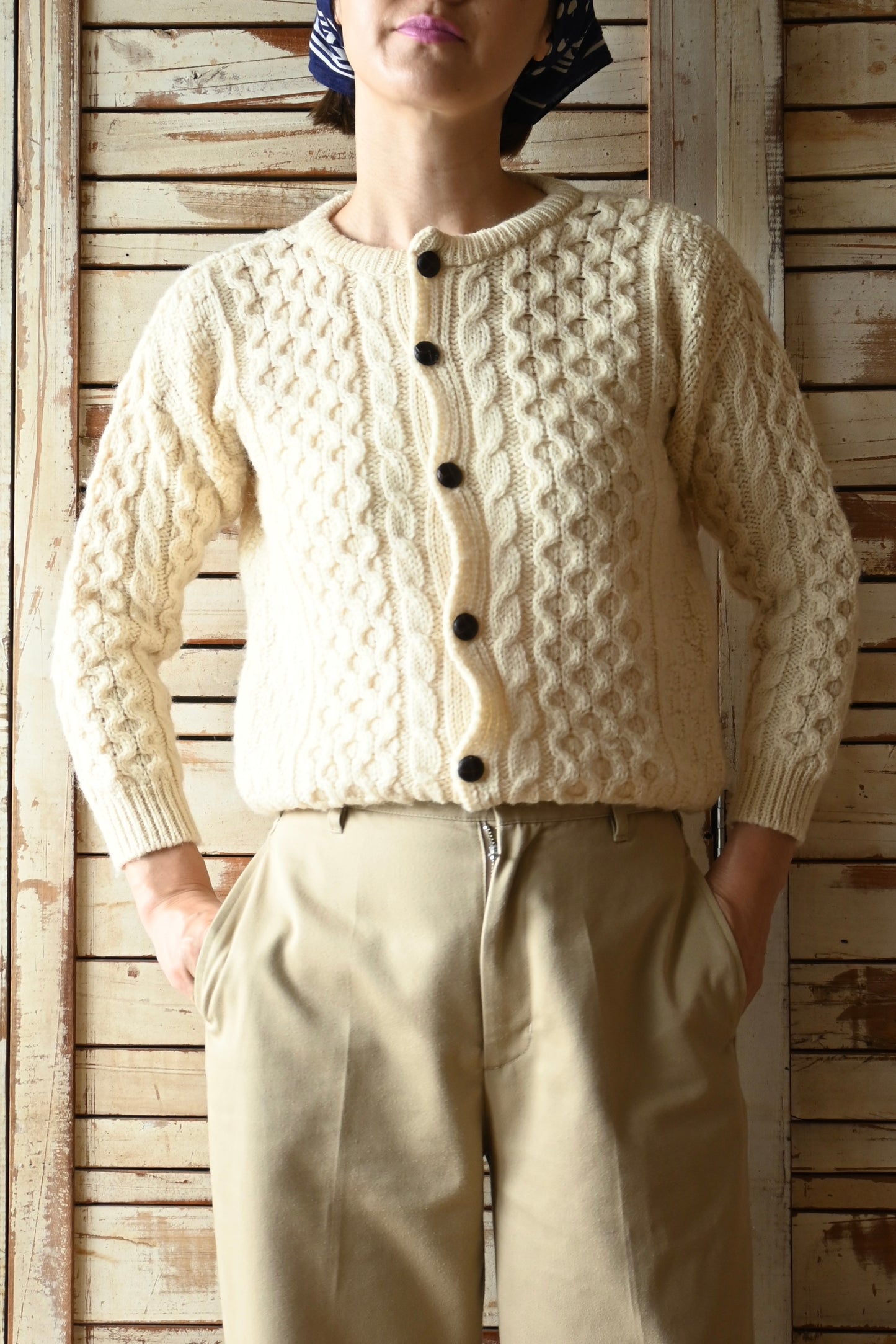 Aran knit cardigan/IVORY