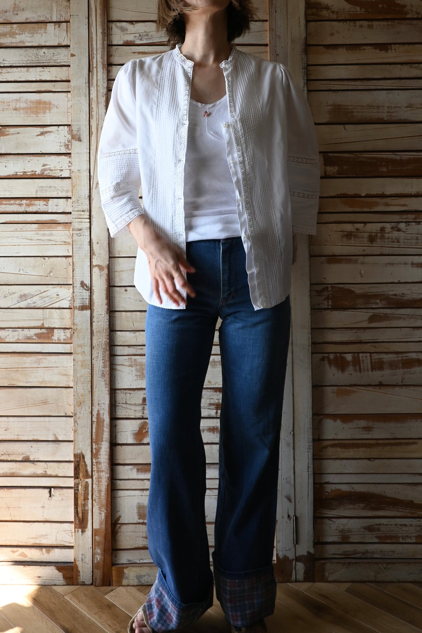 EURO Cutwork lace blouse/WHITE