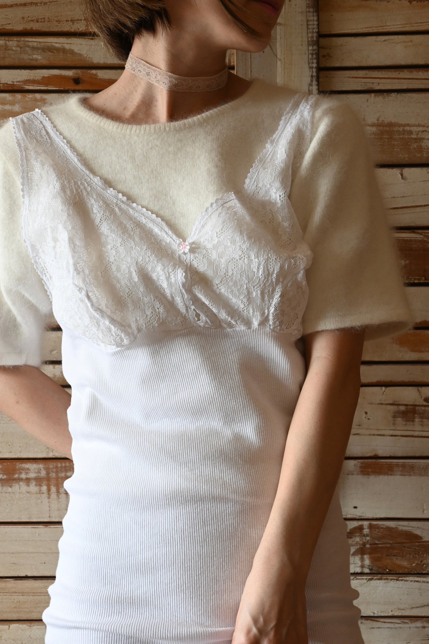 Angora knit sweater/WHITE