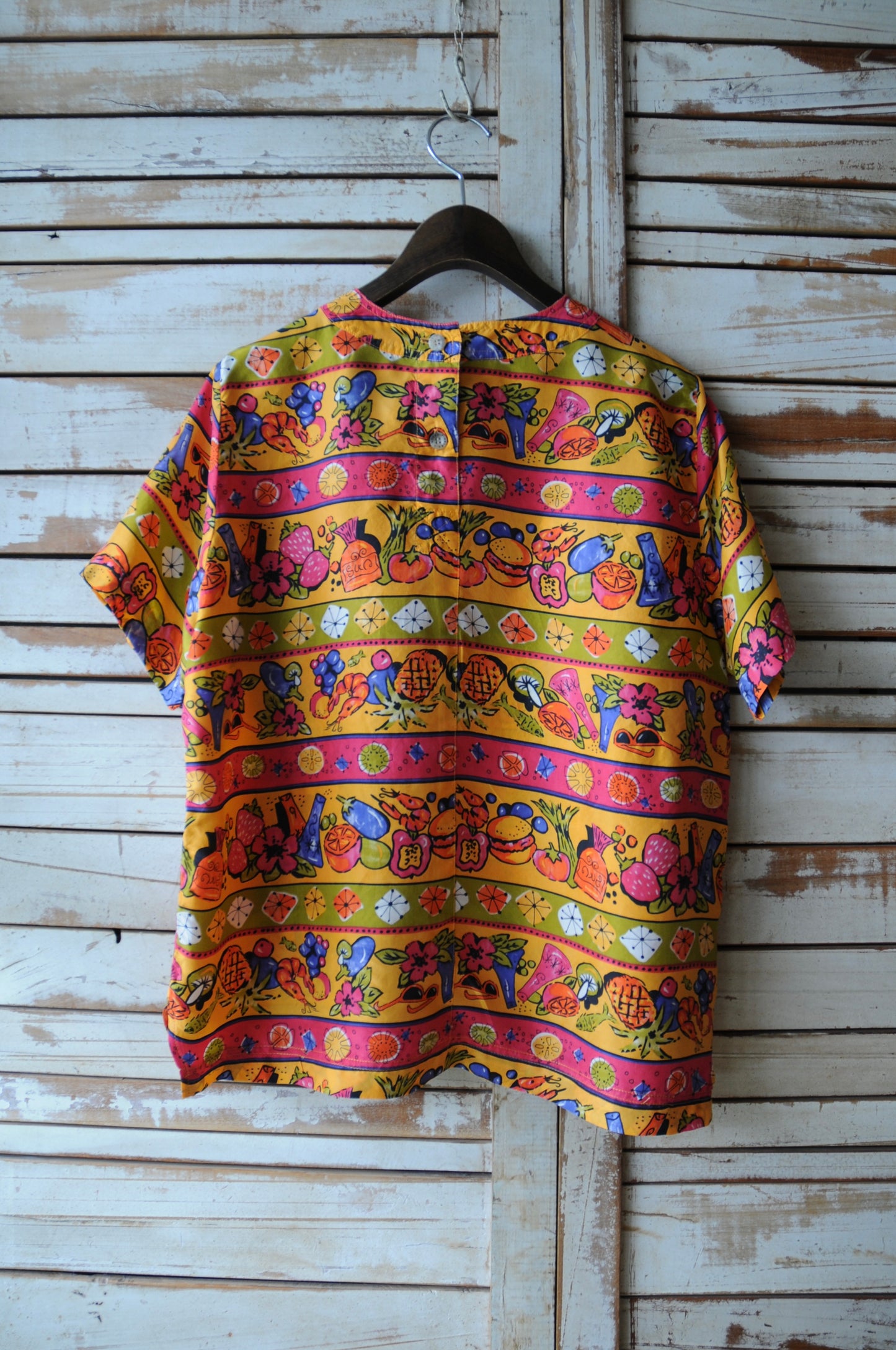 Tropical pattern silk blouse/ORANGE/YELLOW