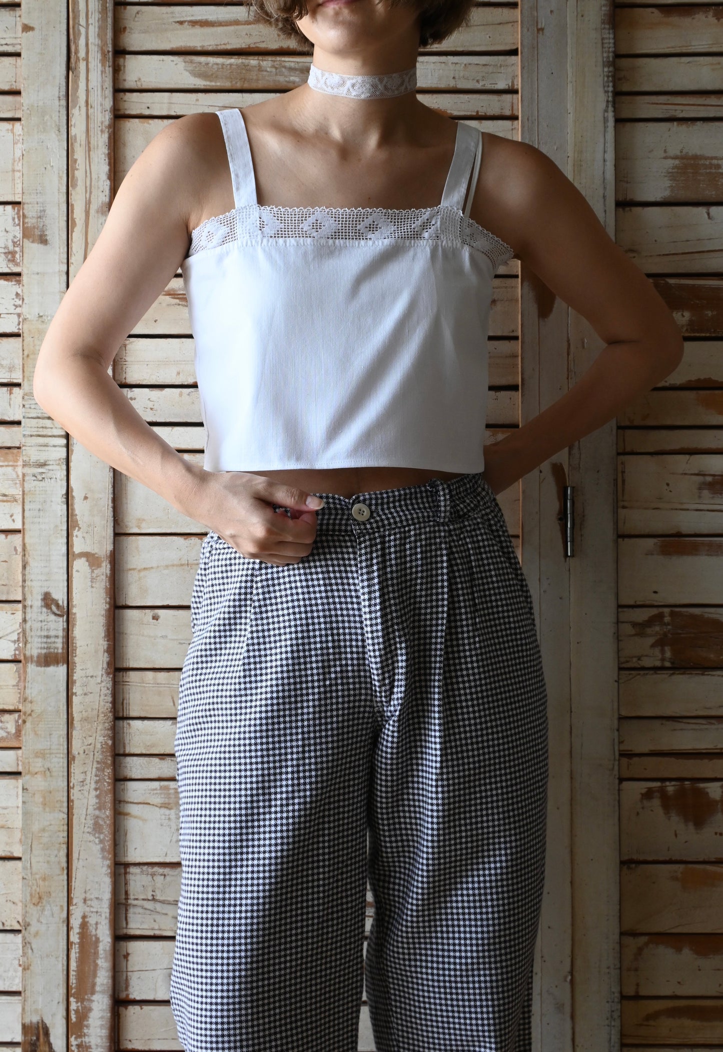 Cotton check pants/BLACK×WHITE