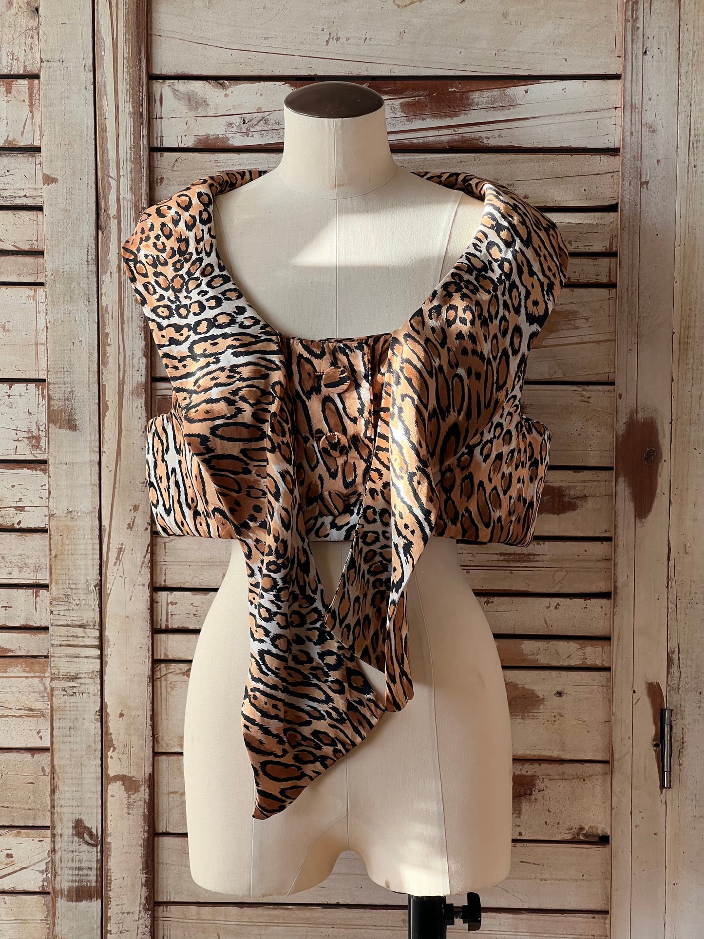 Vintage short silk top/LEOPARD