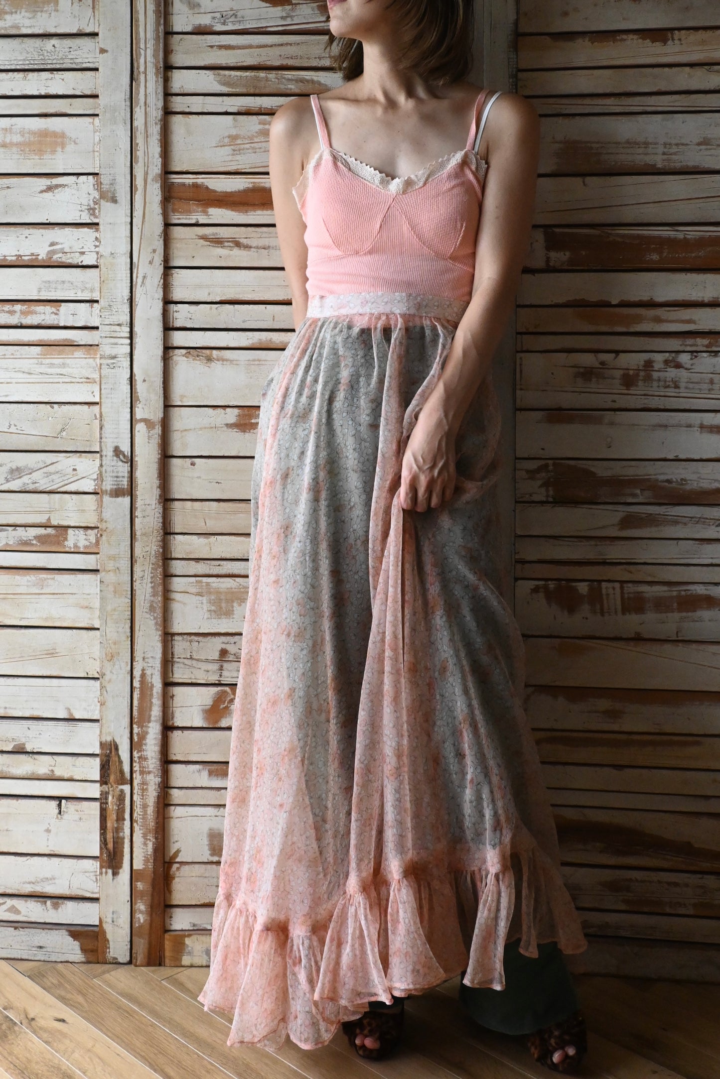 Floral sheer apron/PINK