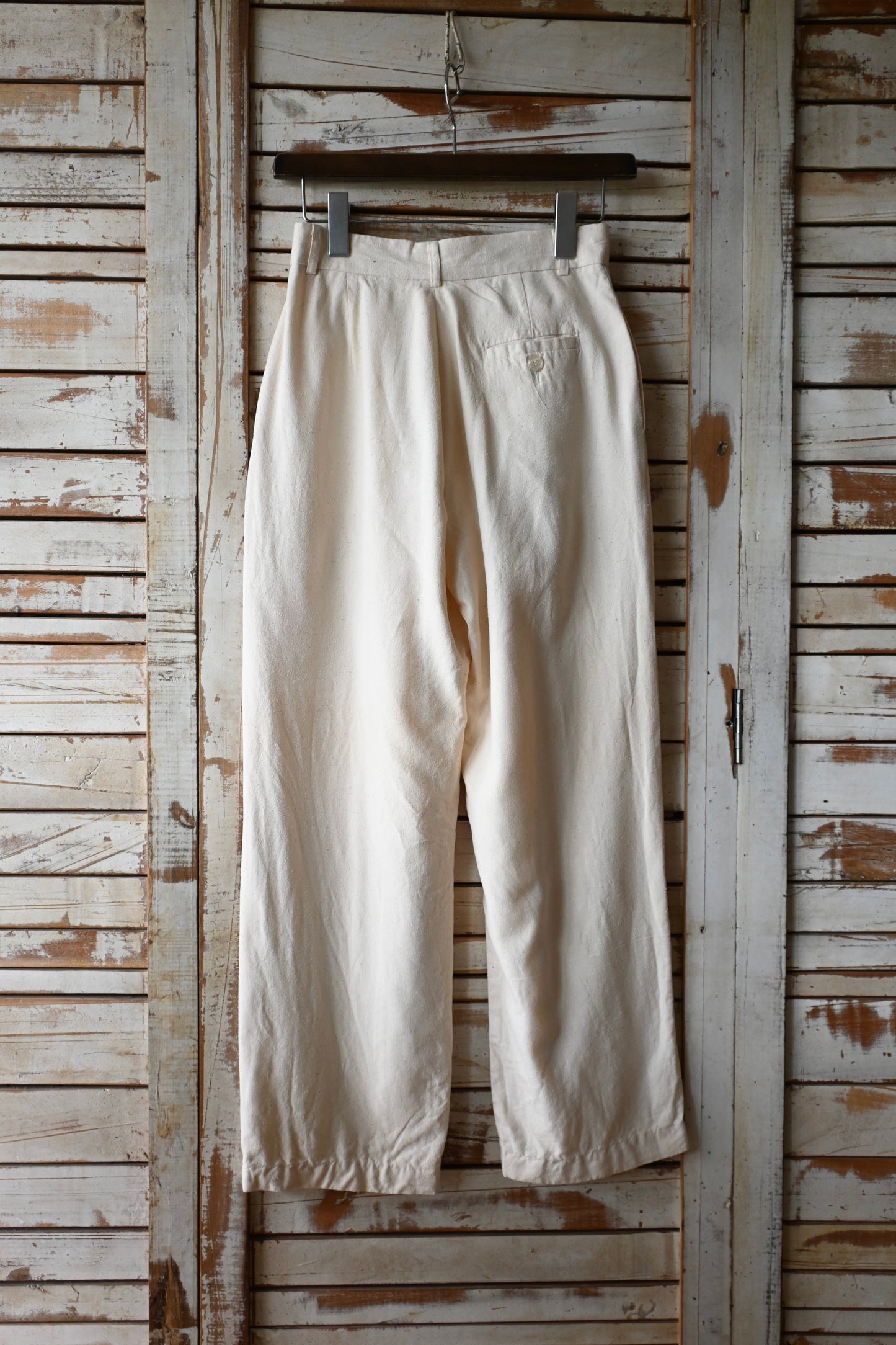 80's Silk tuck pants/CREAM
