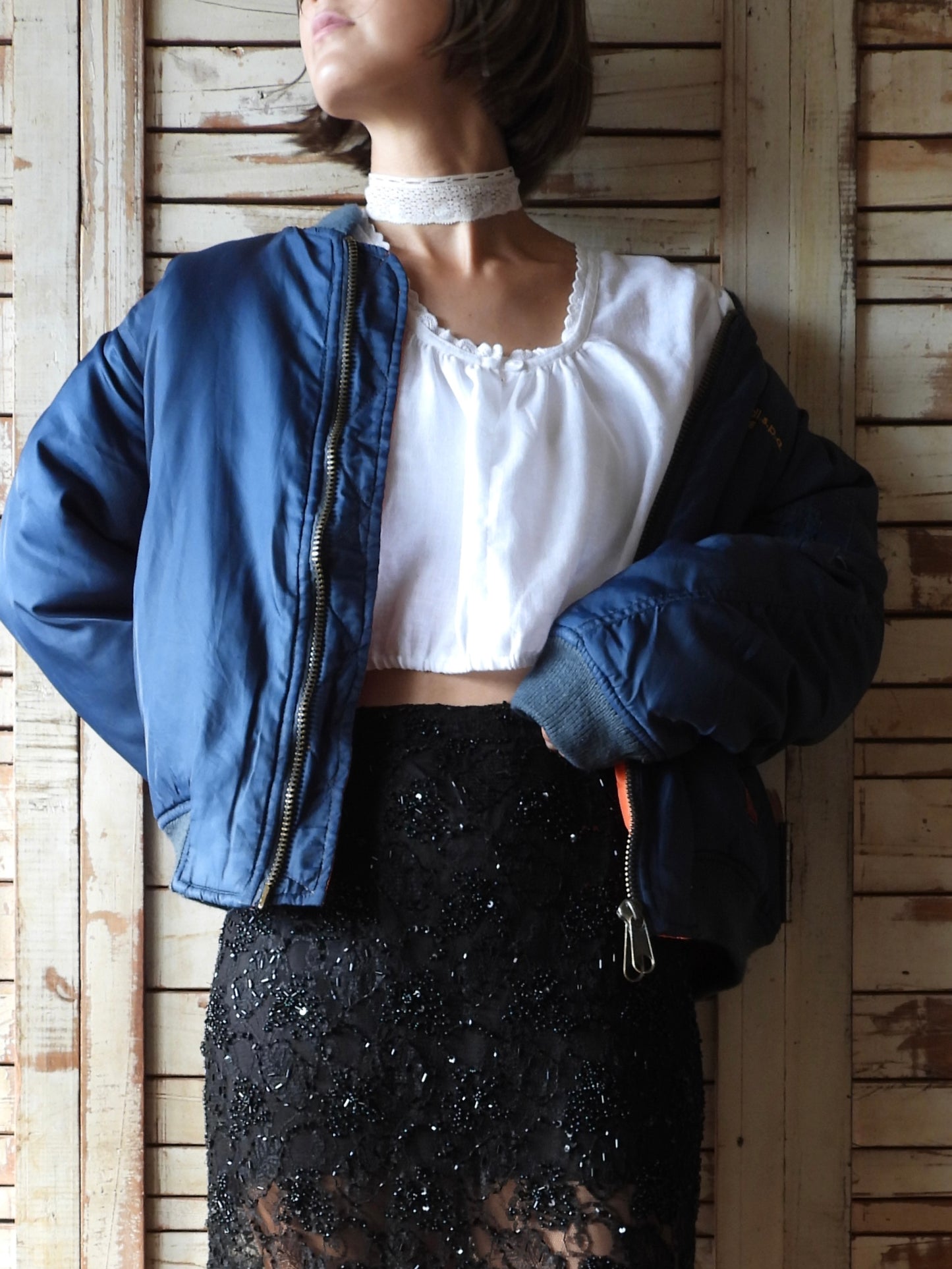 Spangle beads long skirt/BLACK