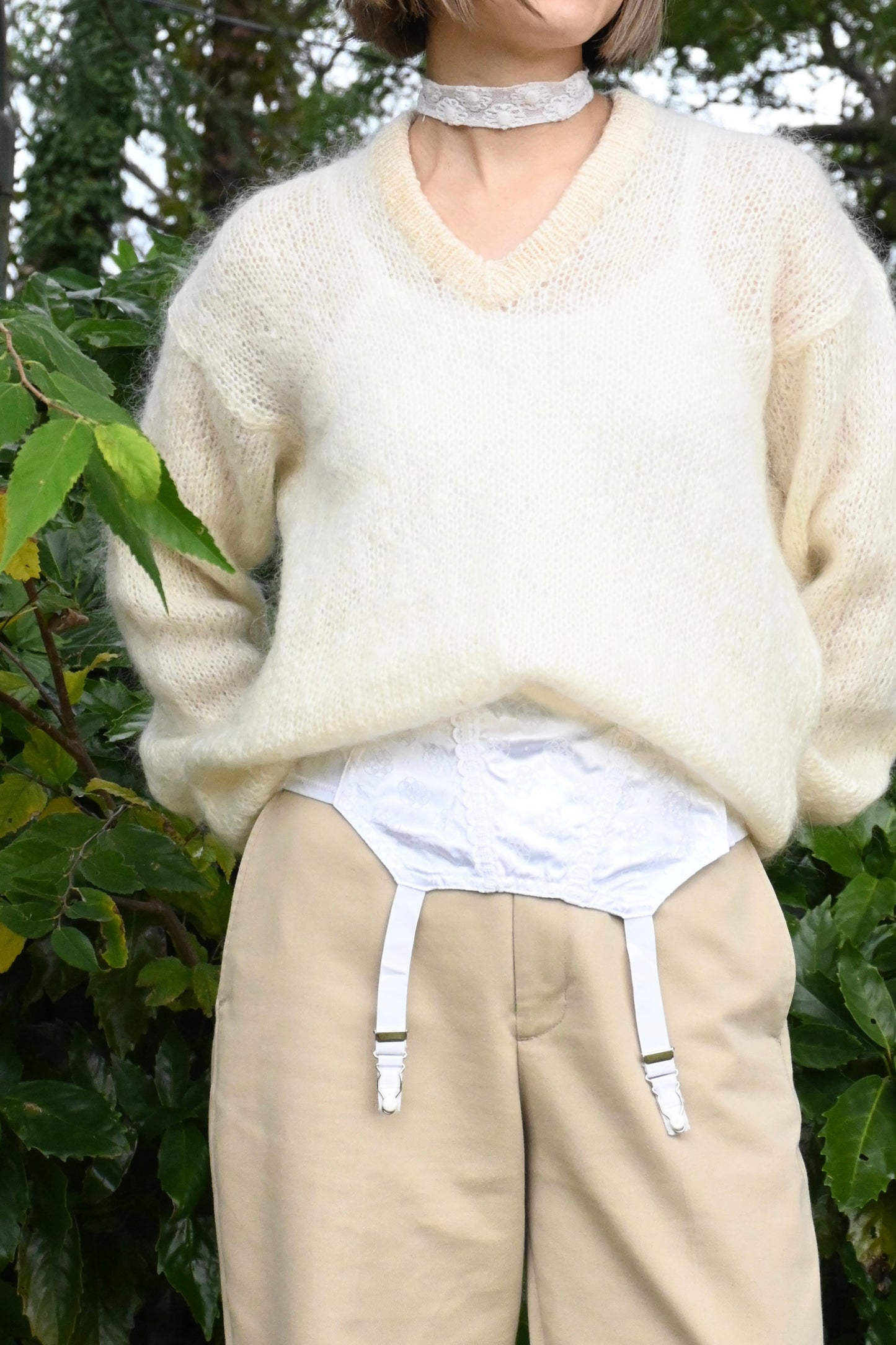 Vintage garter belt corset/WHITE