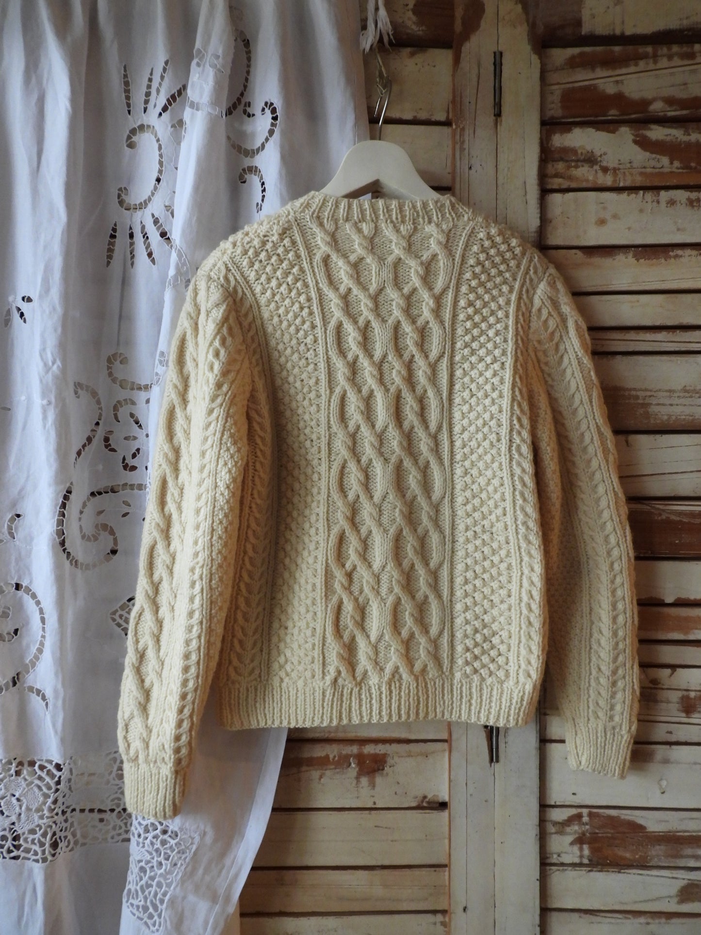 Aran knit cardigan/IVORY