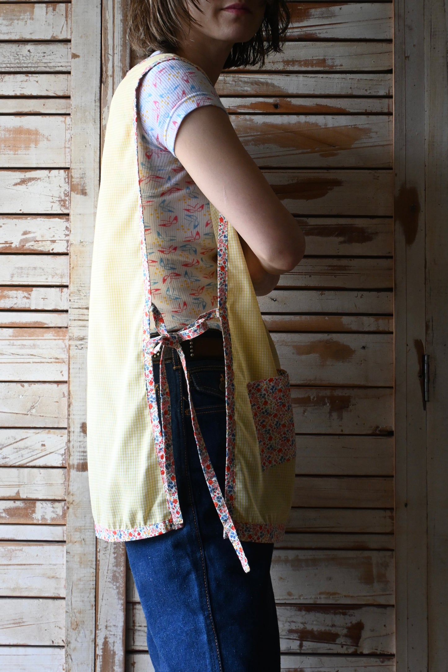 Flower smock apron/YELLOW