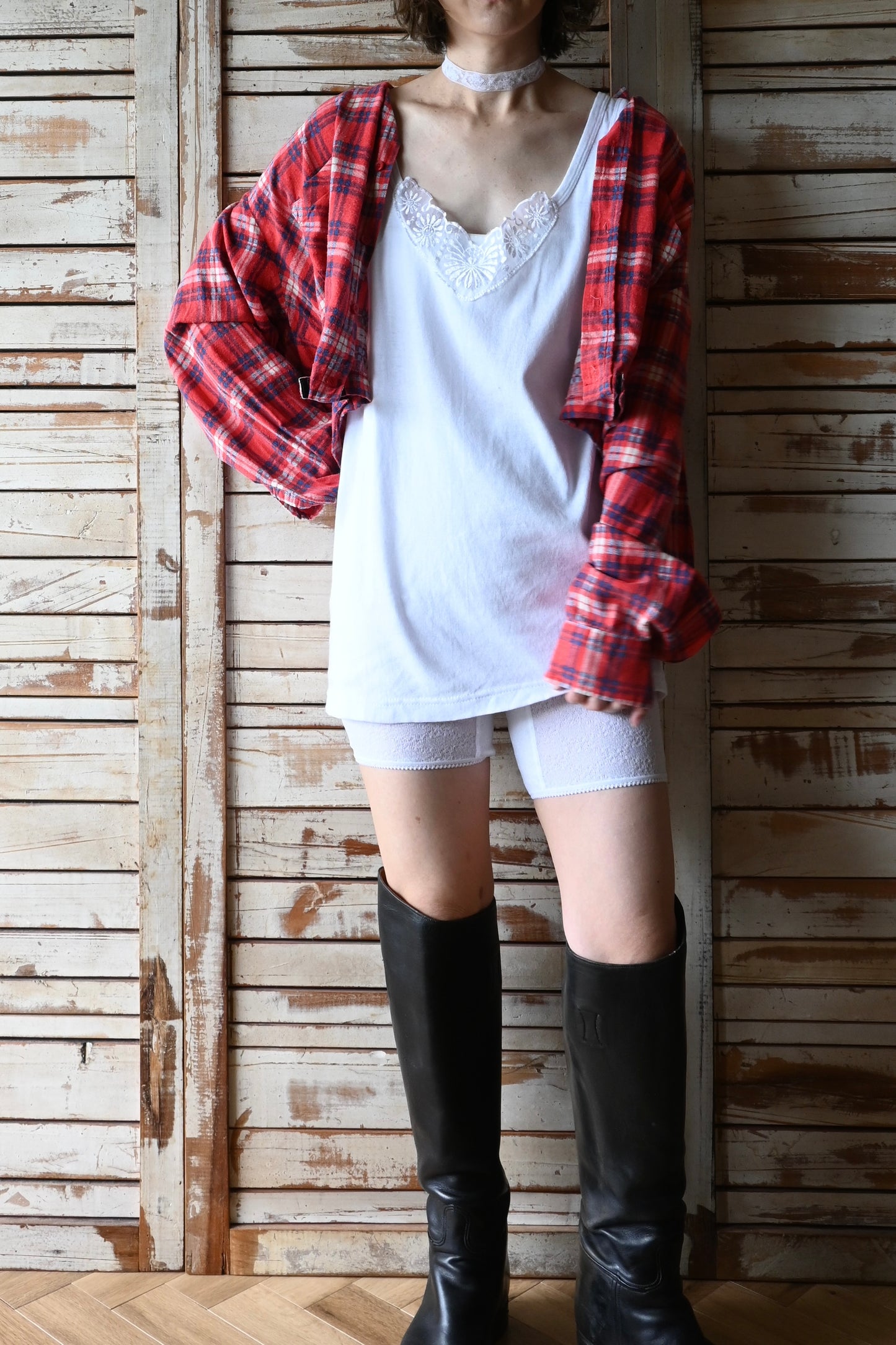 Cotton flannel shirt/RED