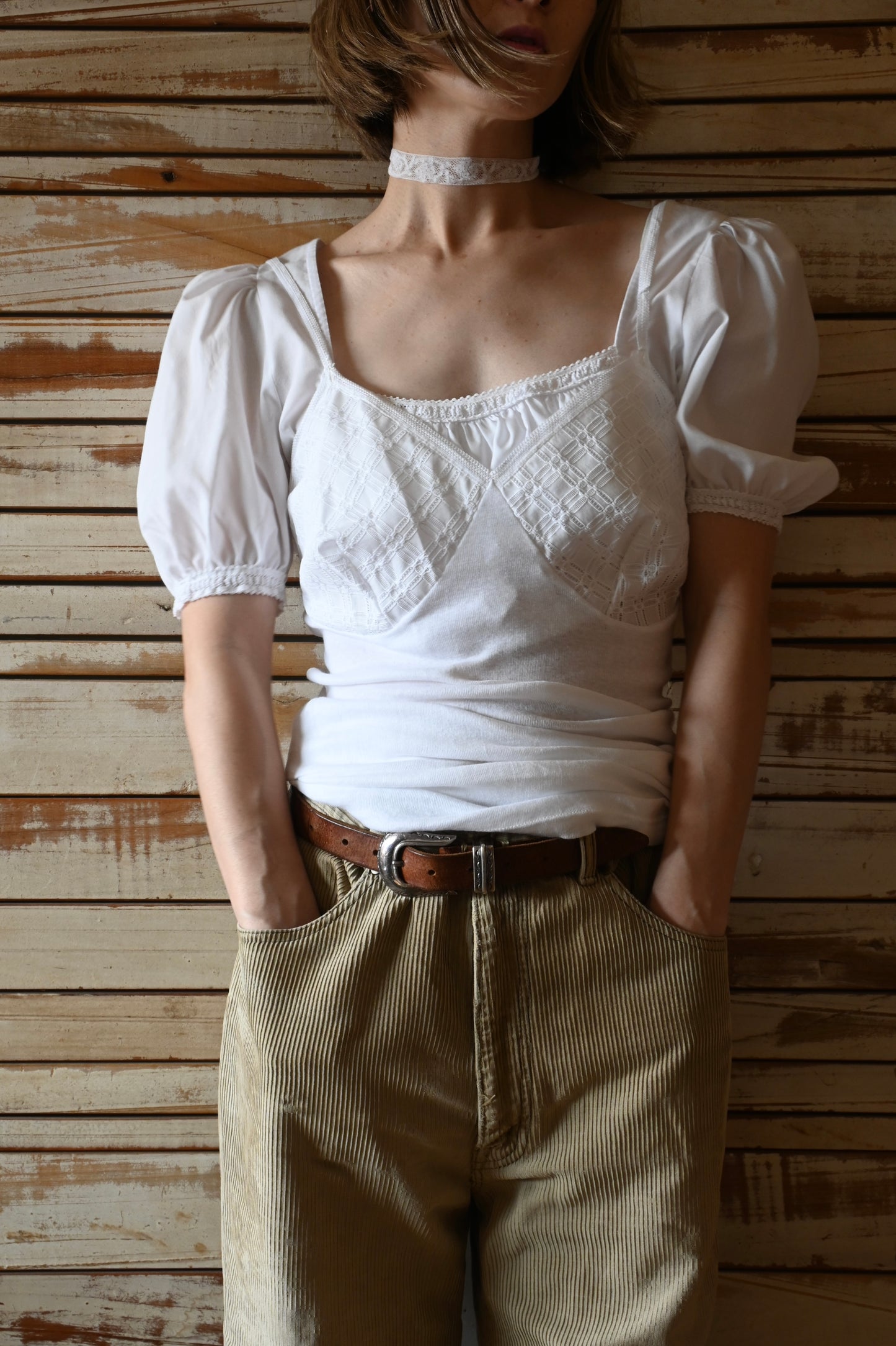 EURO Cropped cotton blouse/WHITE