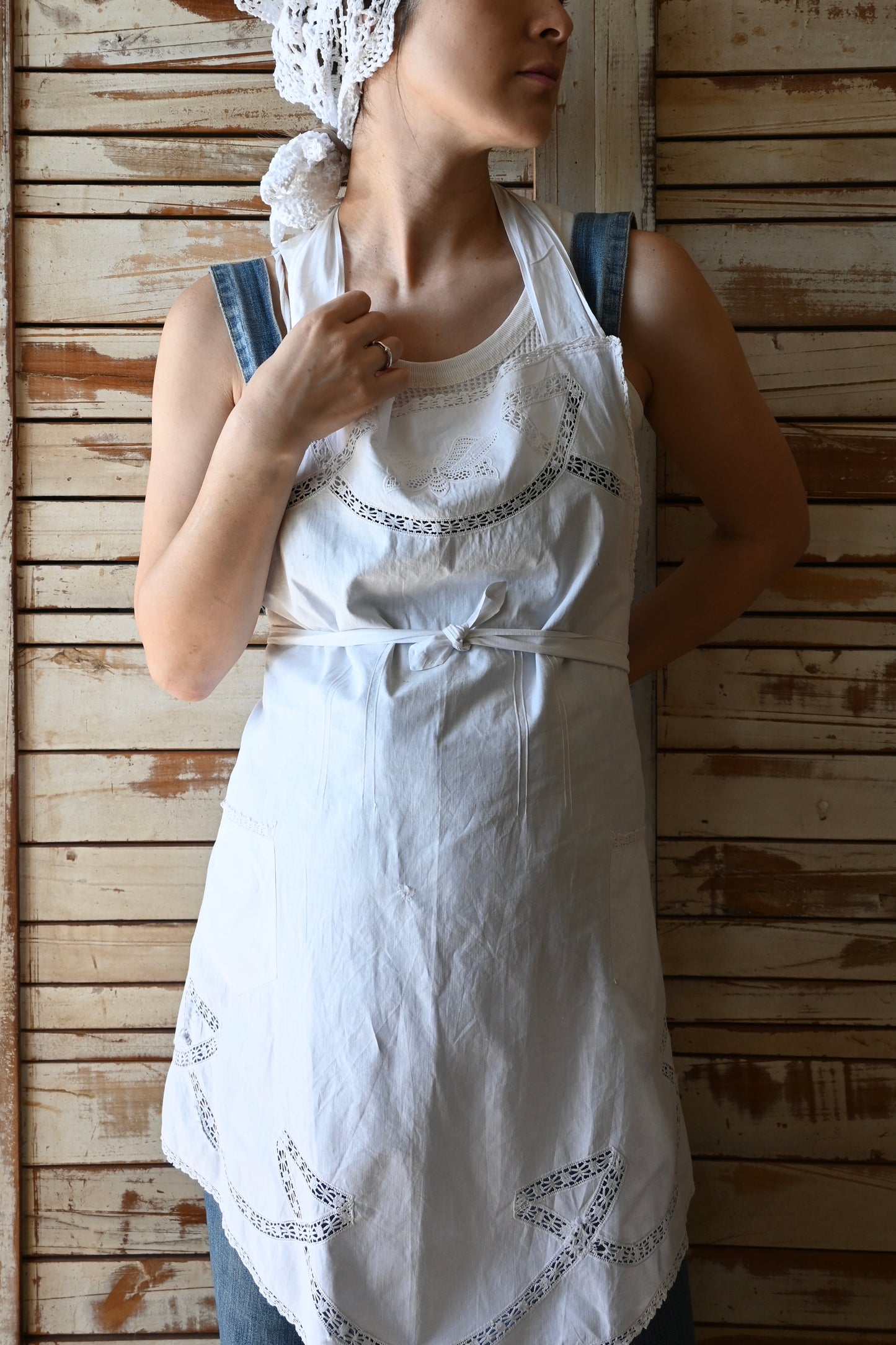 EURO Vintage cotton apron/WHITE