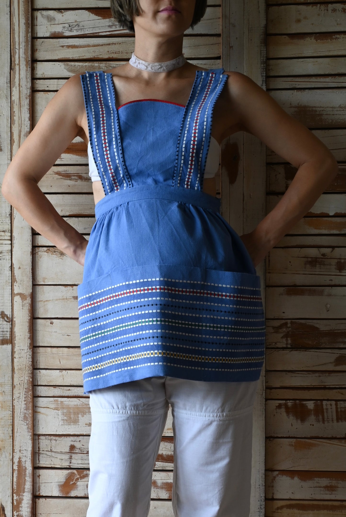 EURO Embroidery apron/SKY BLUE