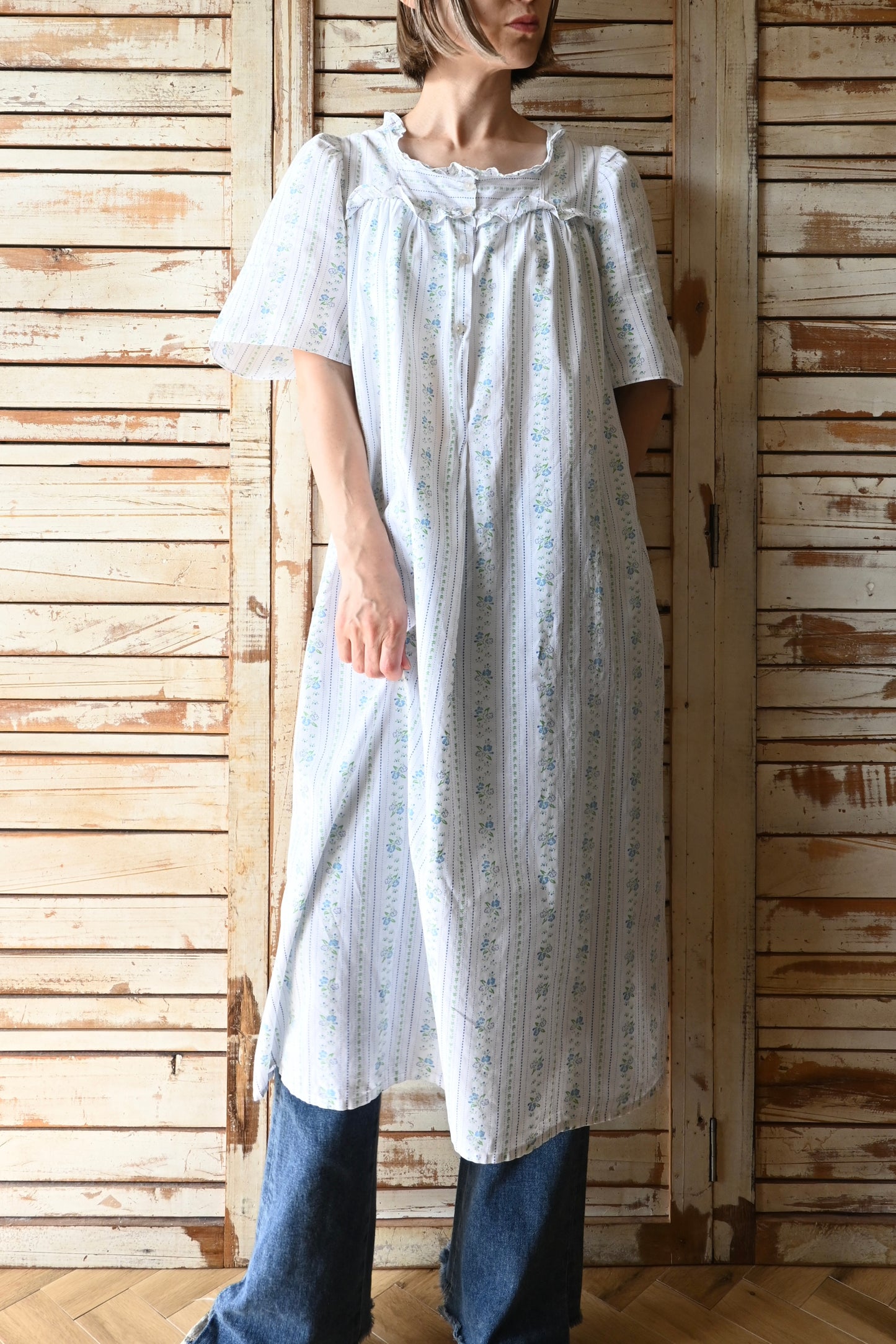 Flower cotton dress/WHITE