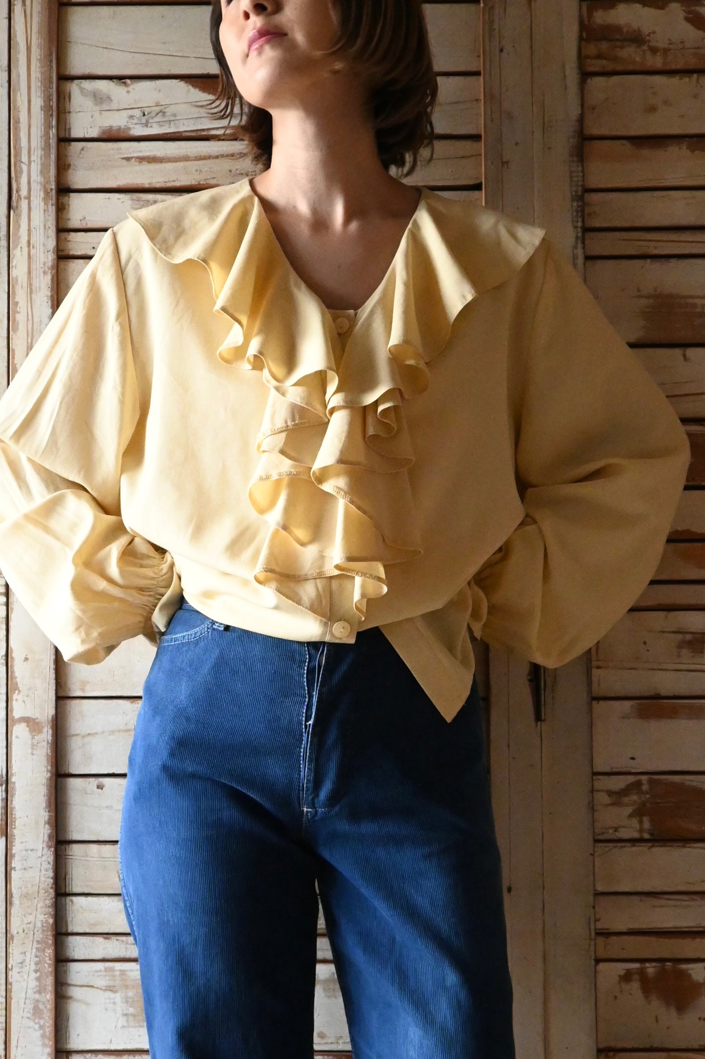 L/S Frill blouse/YELLOW BEIGE