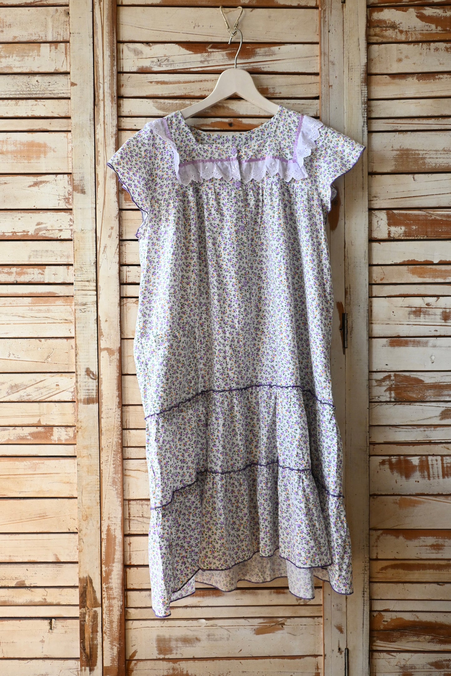 Floral cotton lace dress/WHITE
