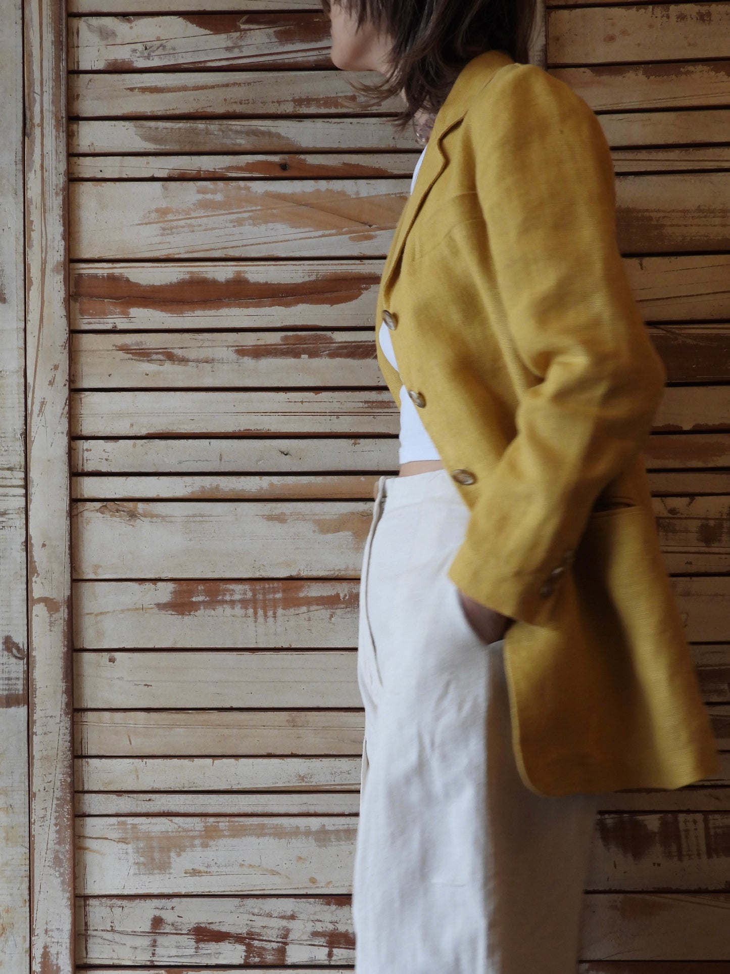 90's DKNY Linen jacket/MUSTARD