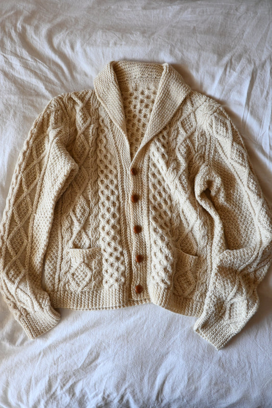 Fisherman knit cardigan/IVORY