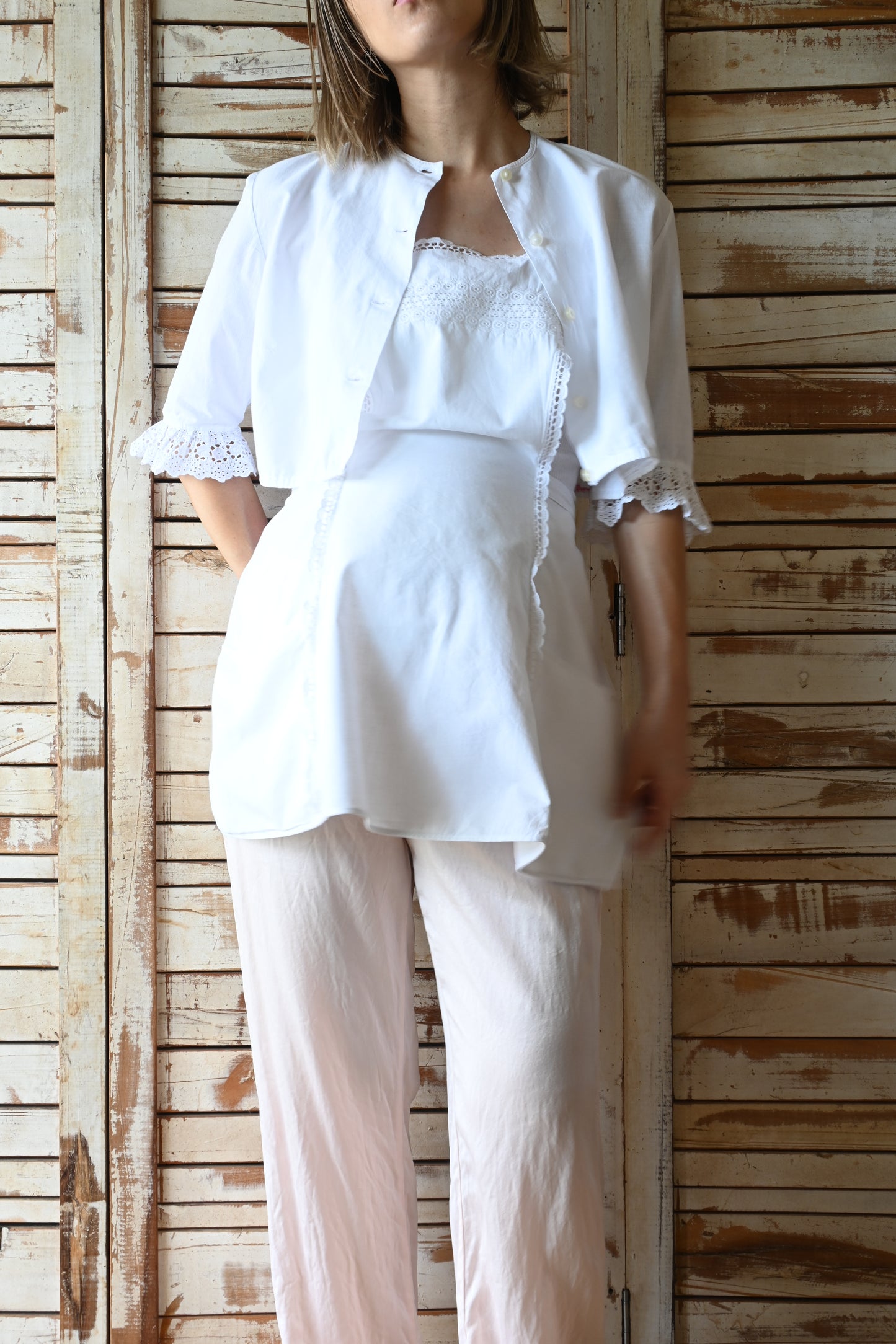 EURO Cotton lace apron/WHITE