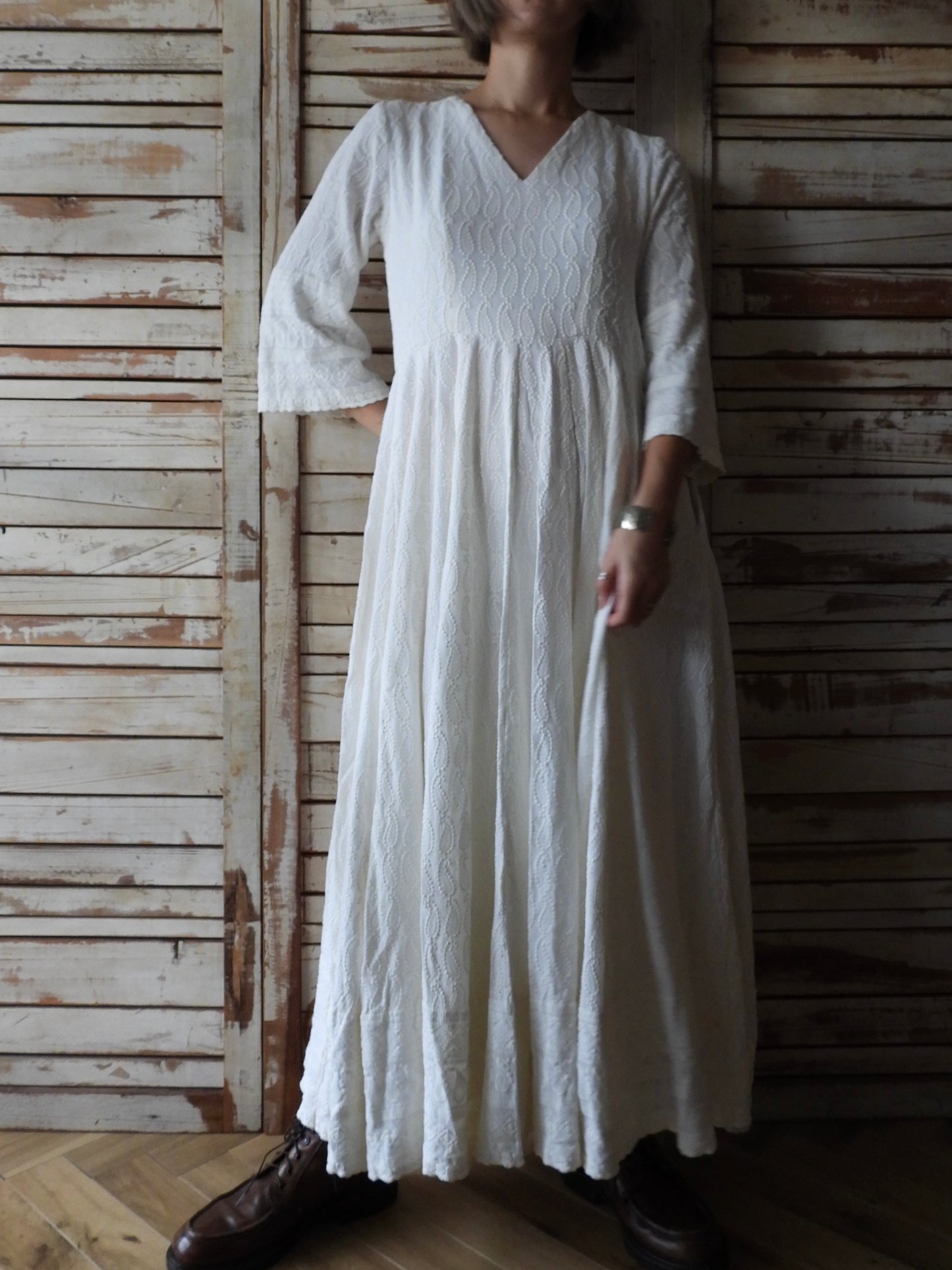 Cotton embroidery long dress/IVORY