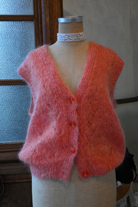 Mohair knit vest/SALMON PINK