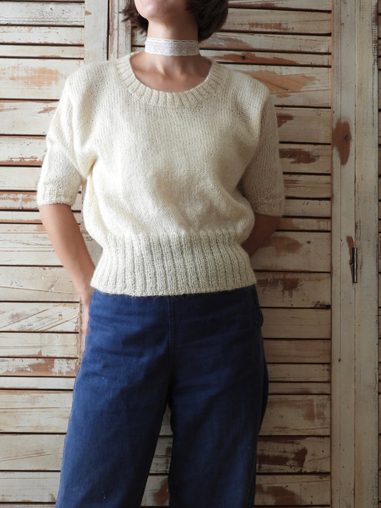 S/S White mohair Knit/IVORY