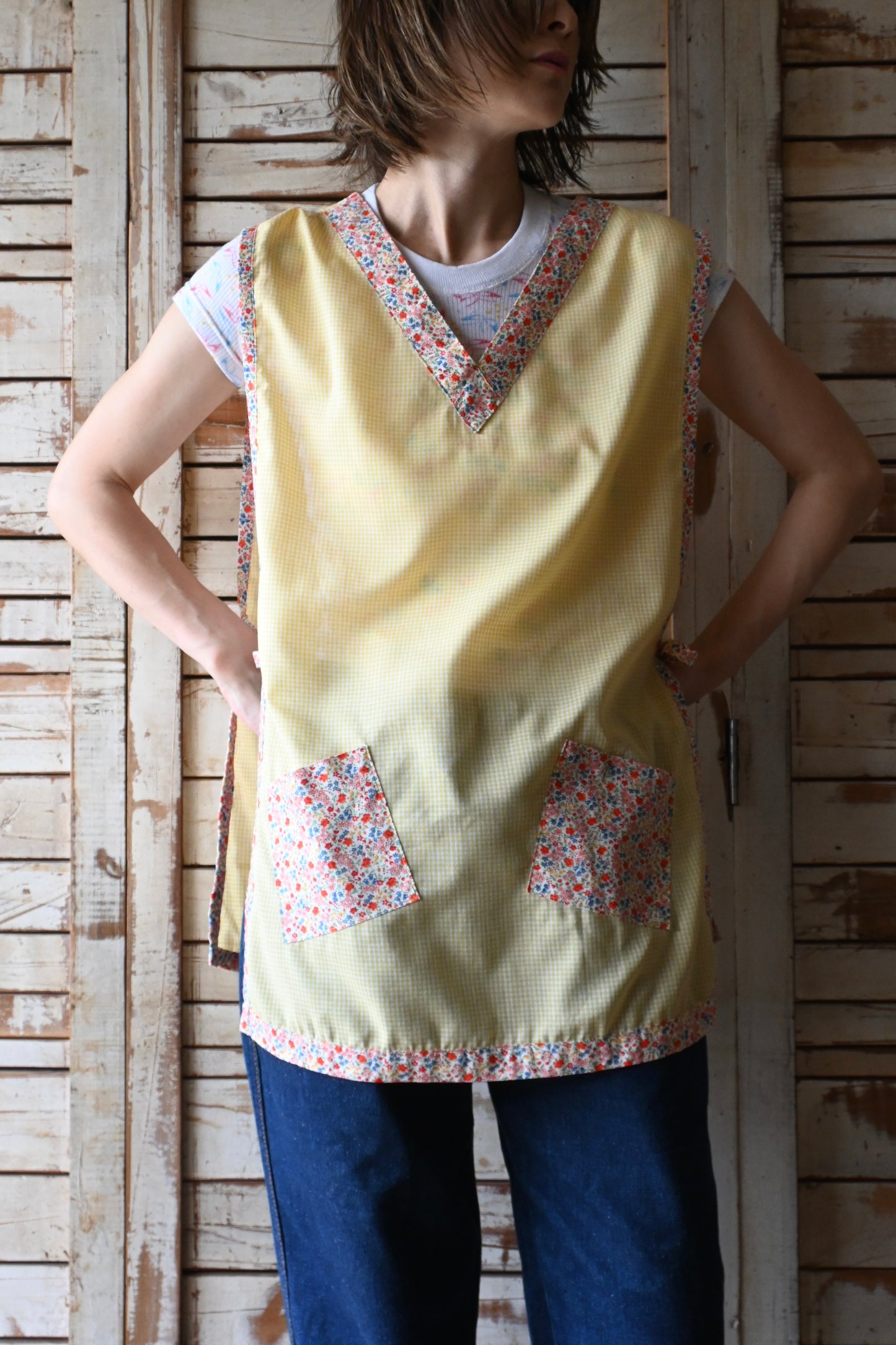 Flower smock apron/YELLOW