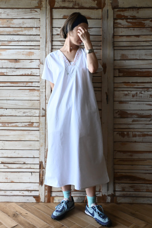 EURO Cotton embroidery long dress/WHITE