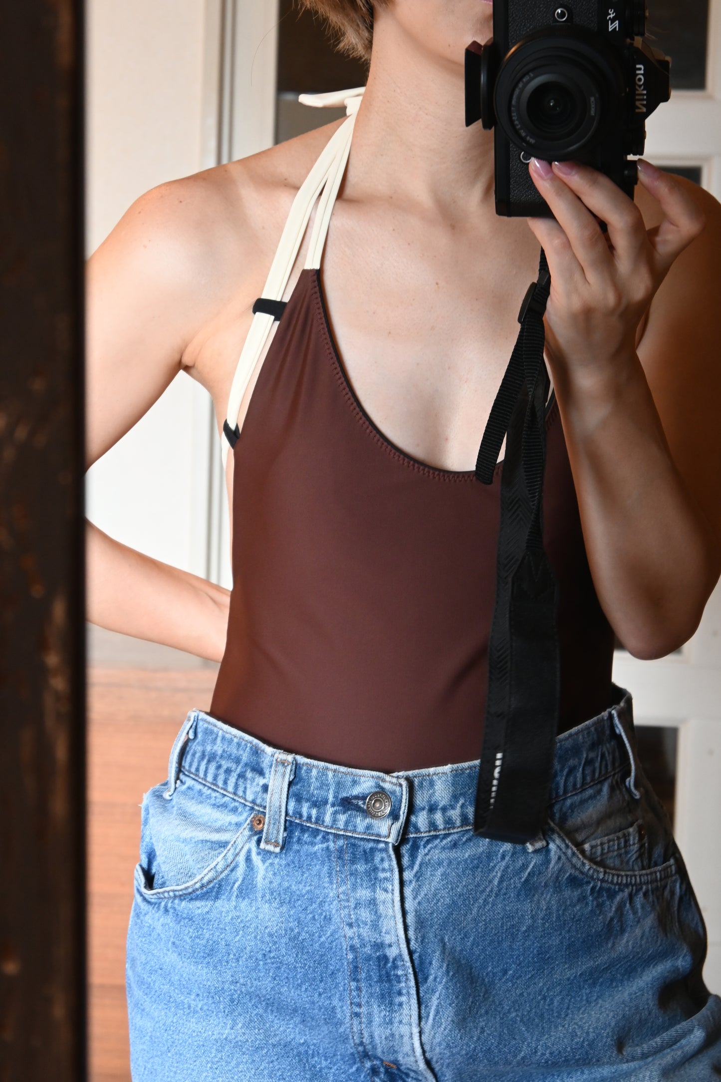 SEEA/Camryn Reversible One Piece/Black×Walnut