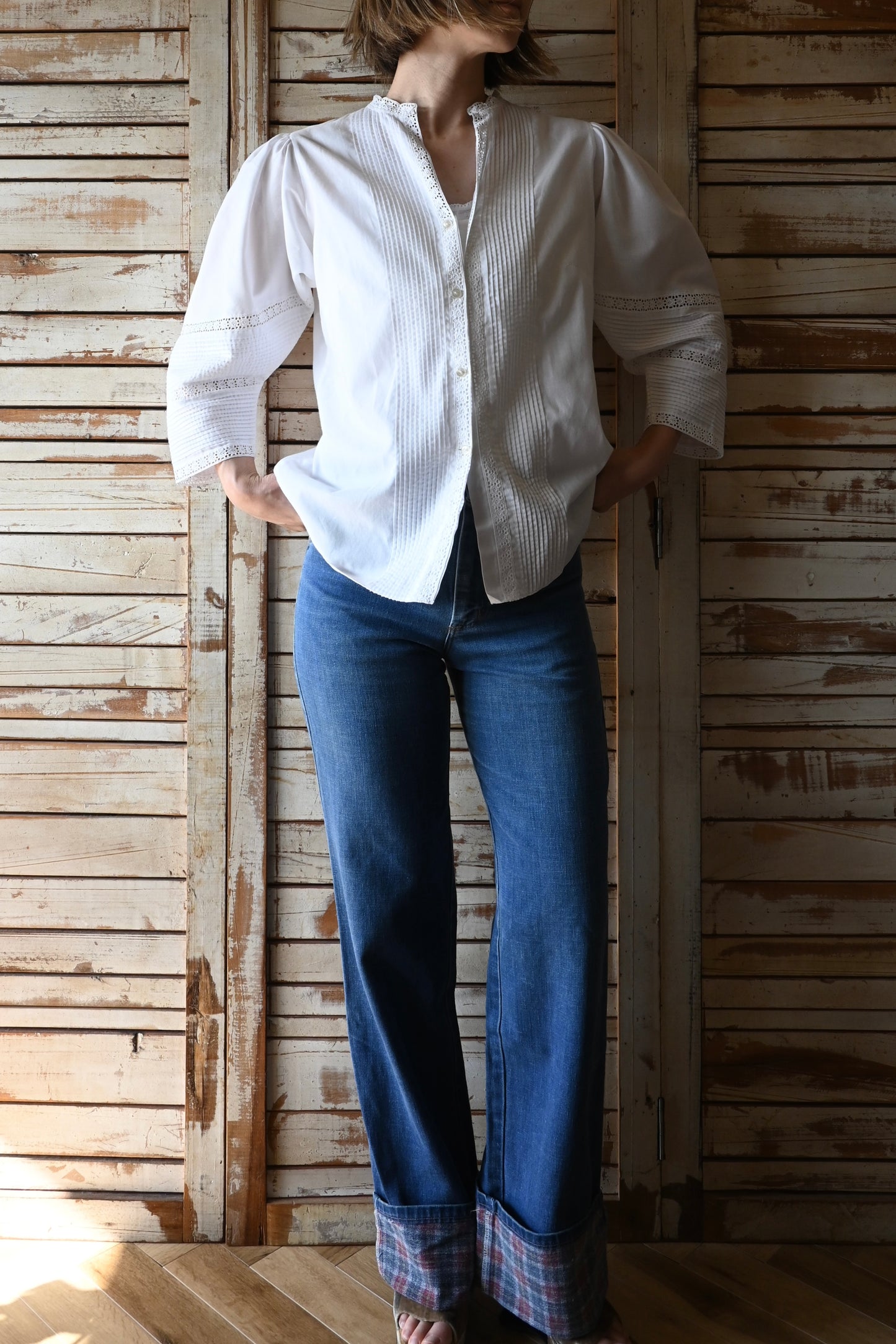 EURO Cutwork lace blouse/WHITE