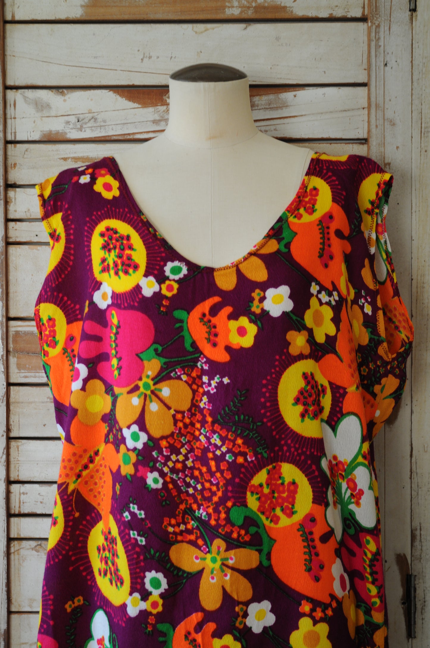 70's Vintage flower long dress/MULTI