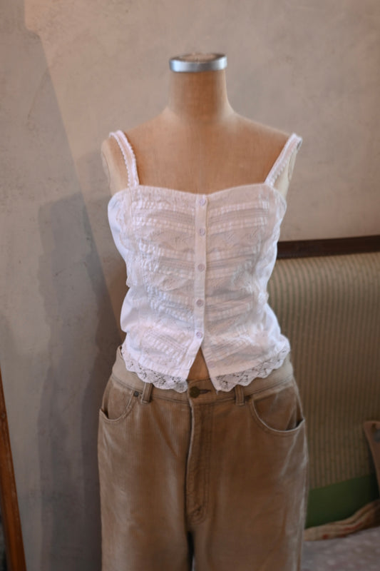 Cotton lace trimmed bustier/WHITE