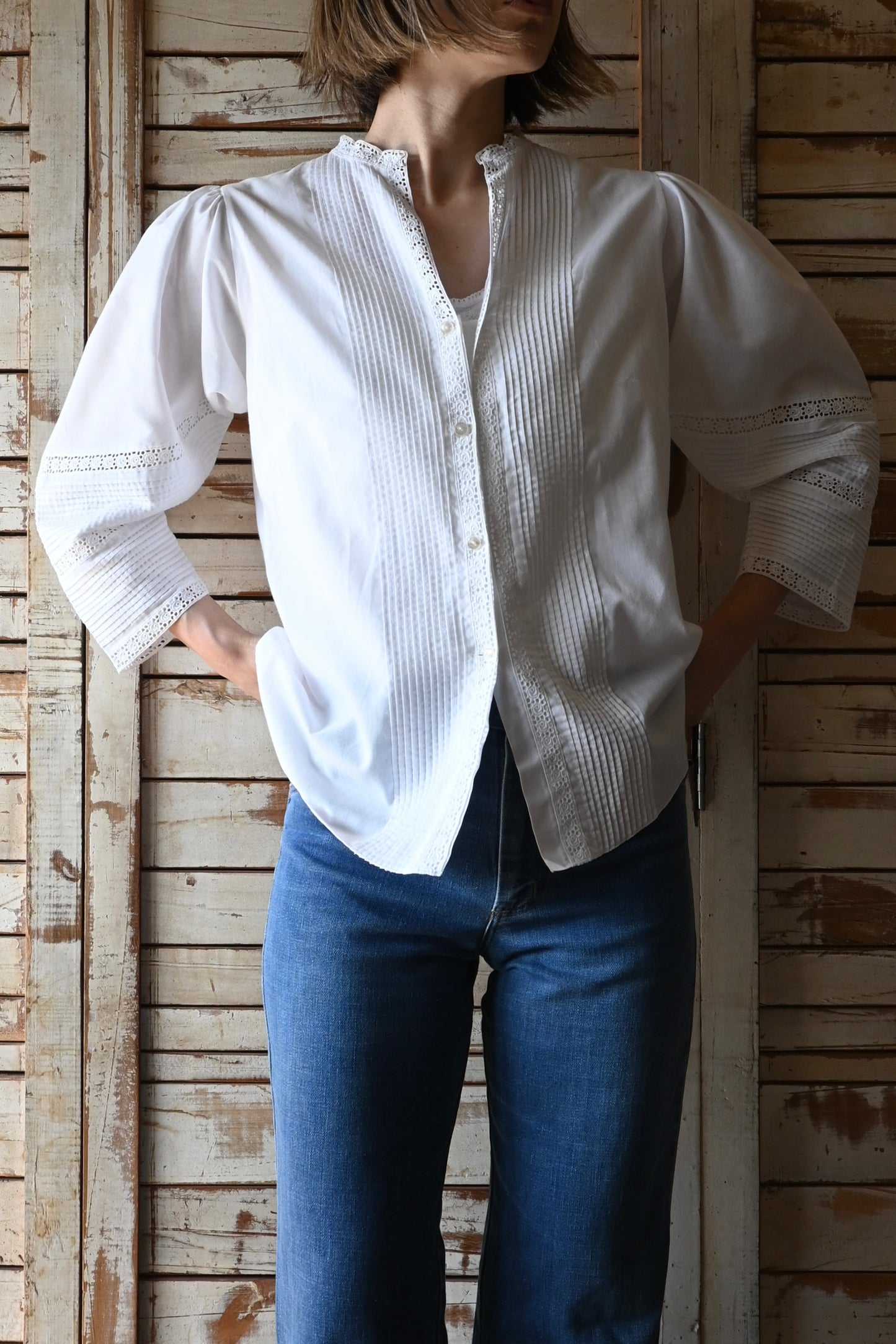 EURO Cutwork lace blouse/WHITE