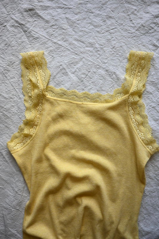 Cotton rib lace tank top/YELLOW