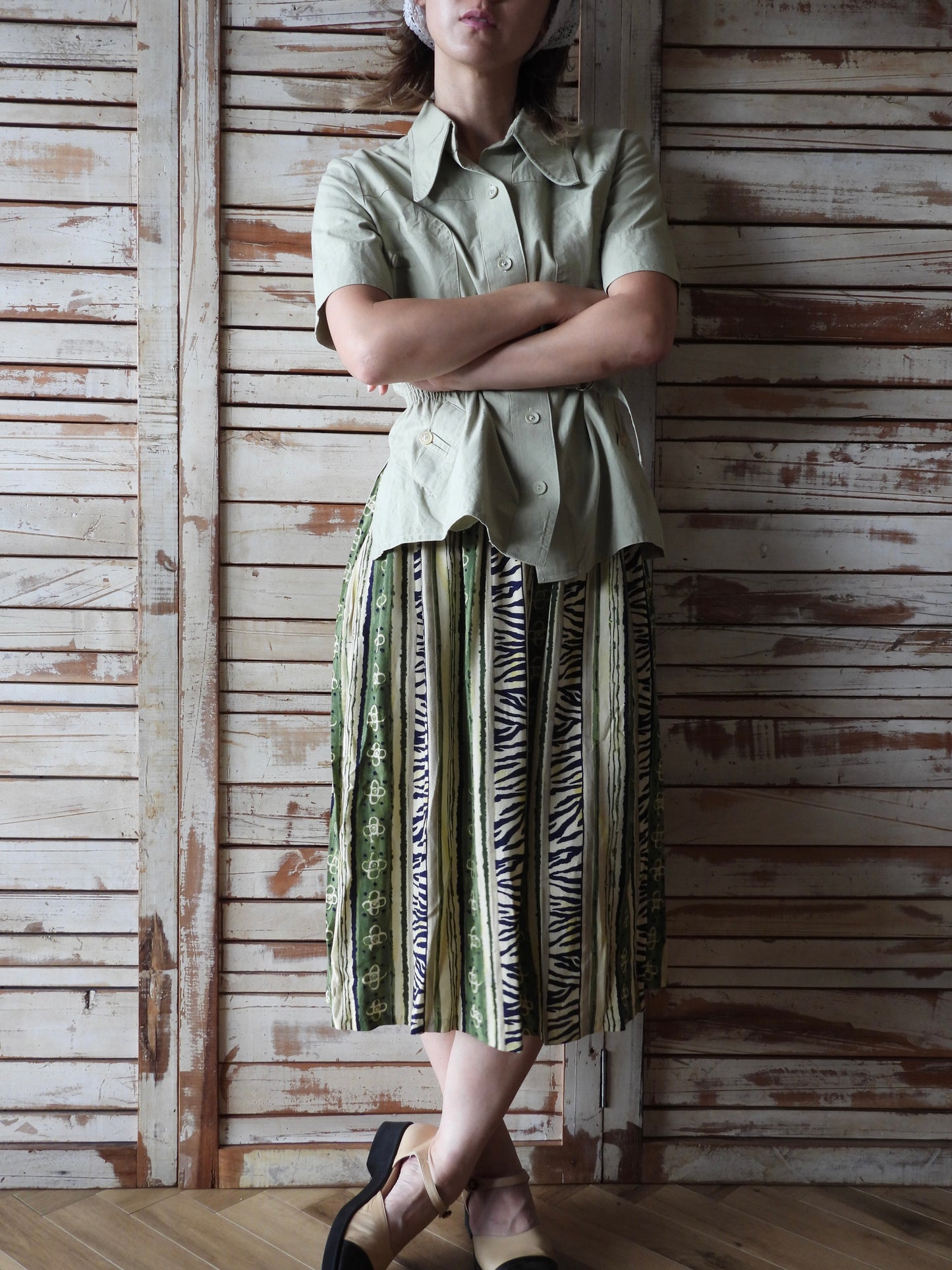 Batik print skirt/GREEN