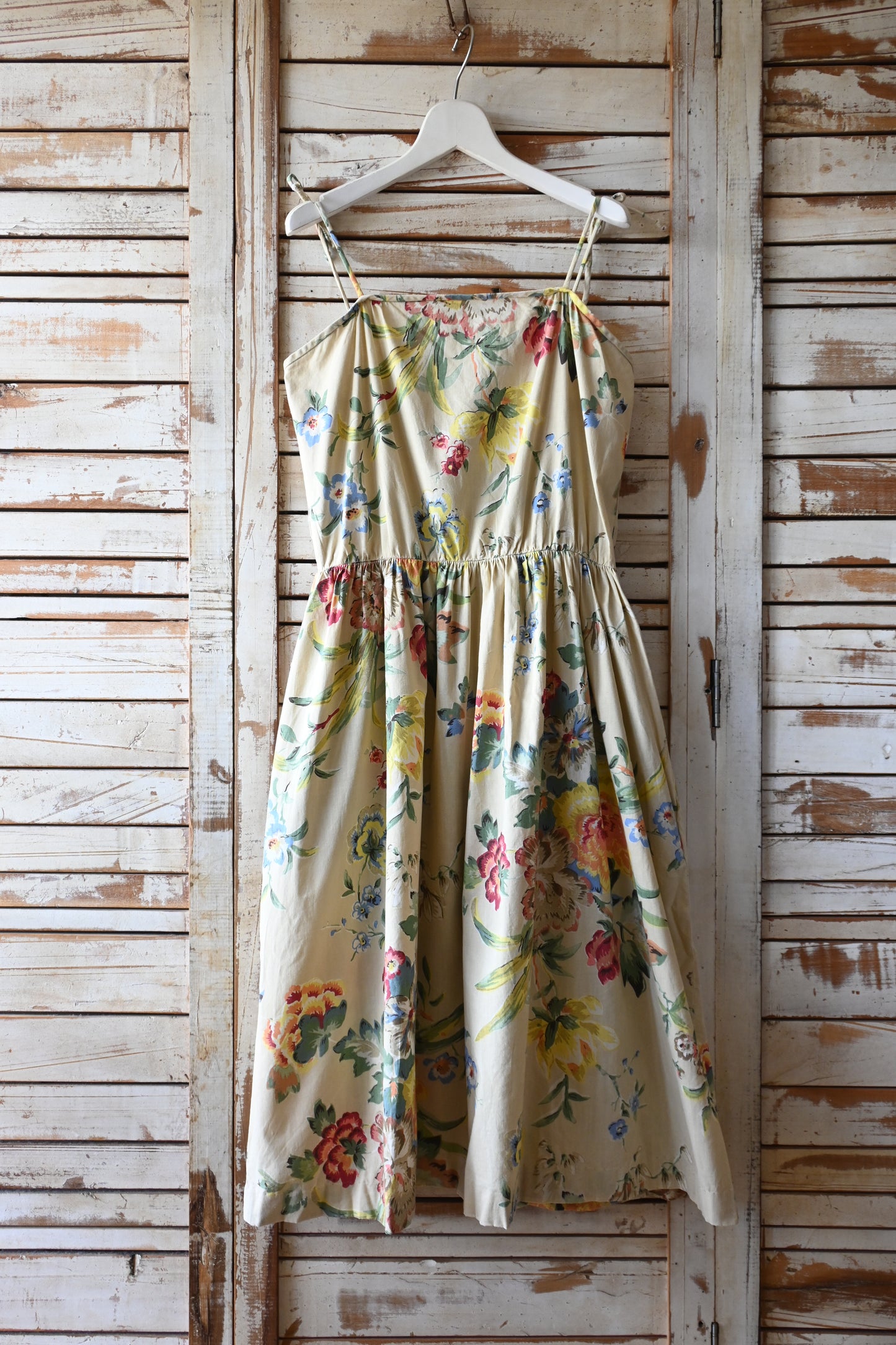 70's Flower pattern dress/BEIGE