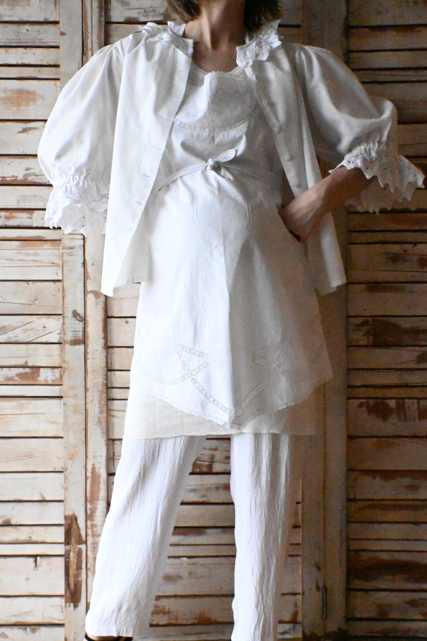 EURO Vintage cotton apron/WHITE