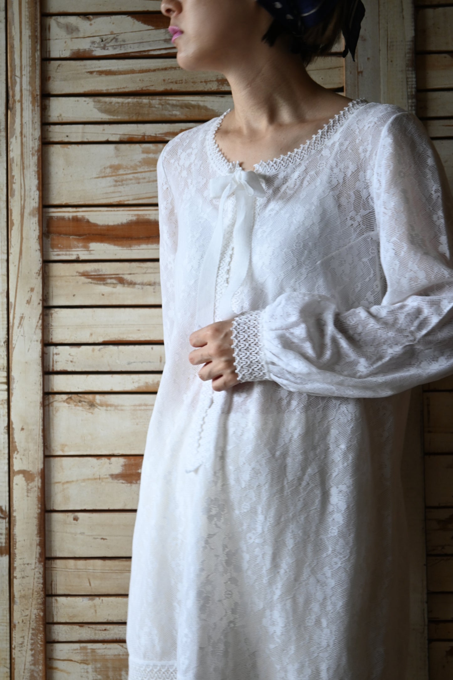 "HANRO" L/S Lace mini dress/WHITE
