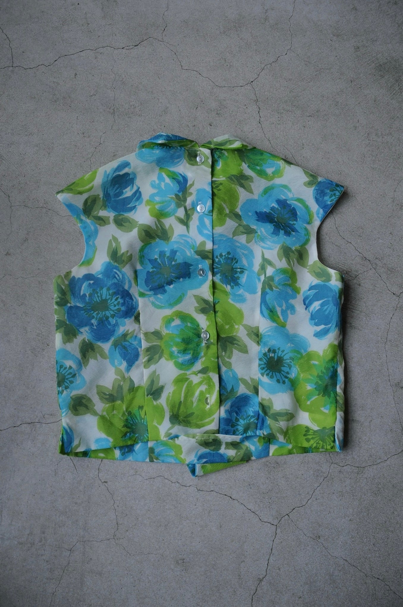 60's N/S Floral blouse/BLUE/GREEN