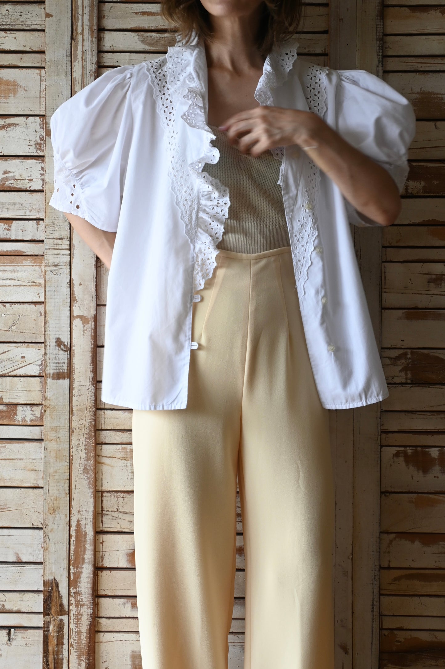 EURO Volume sleeve  blouse/WHITE