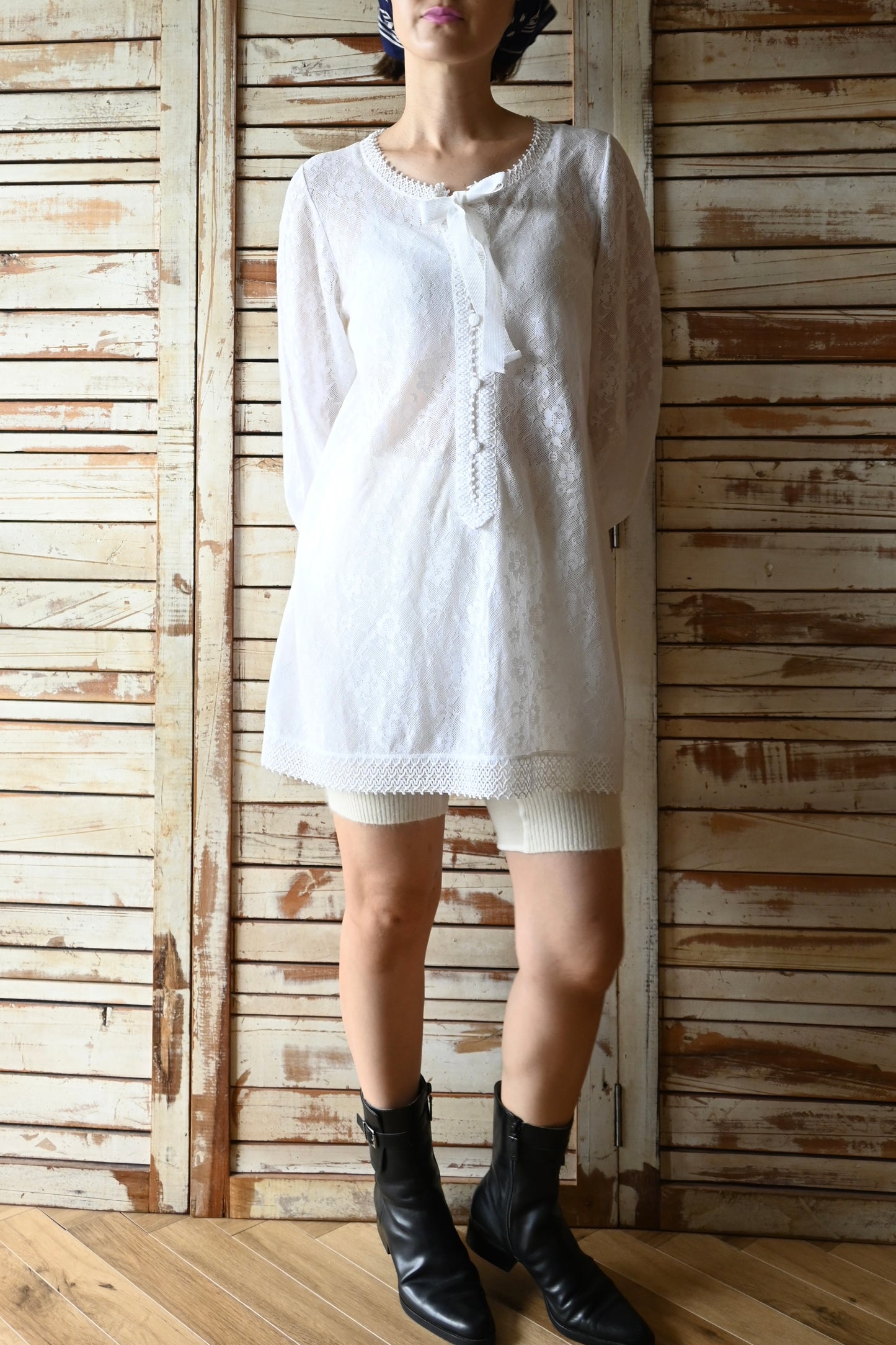 "HANRO" L/S Lace mini dress/WHITE