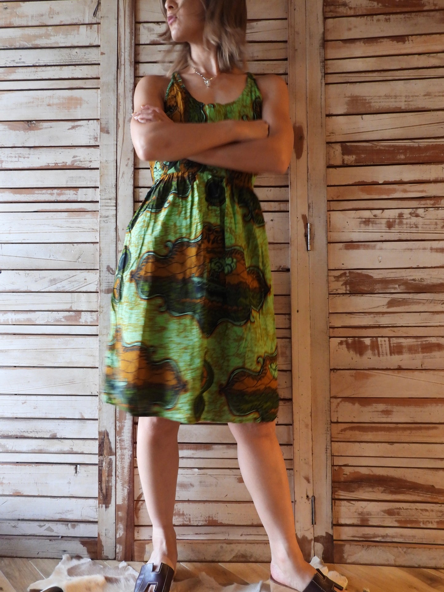 African printed midi dress/GREEN
