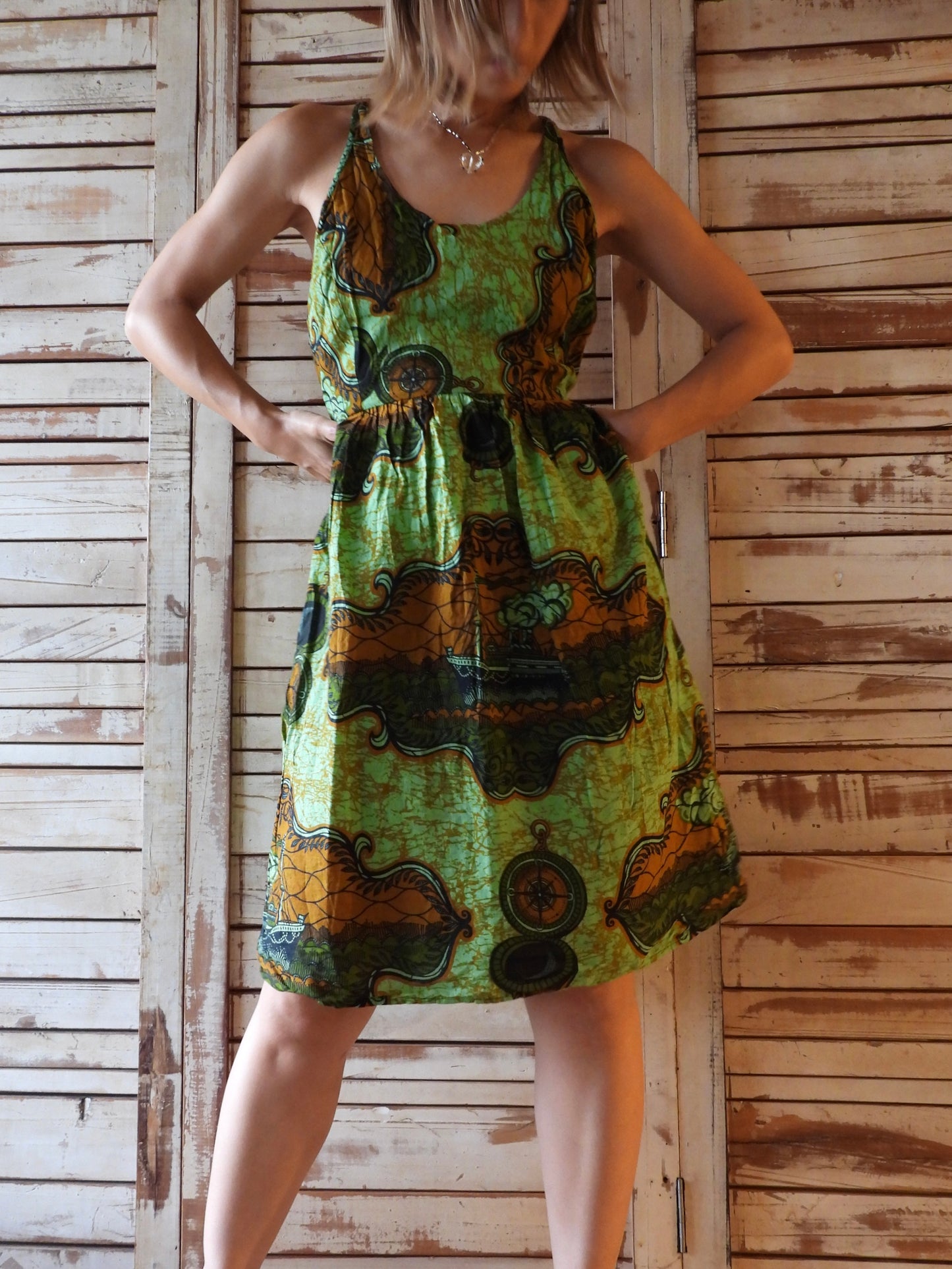 African printed midi dress/GREEN
